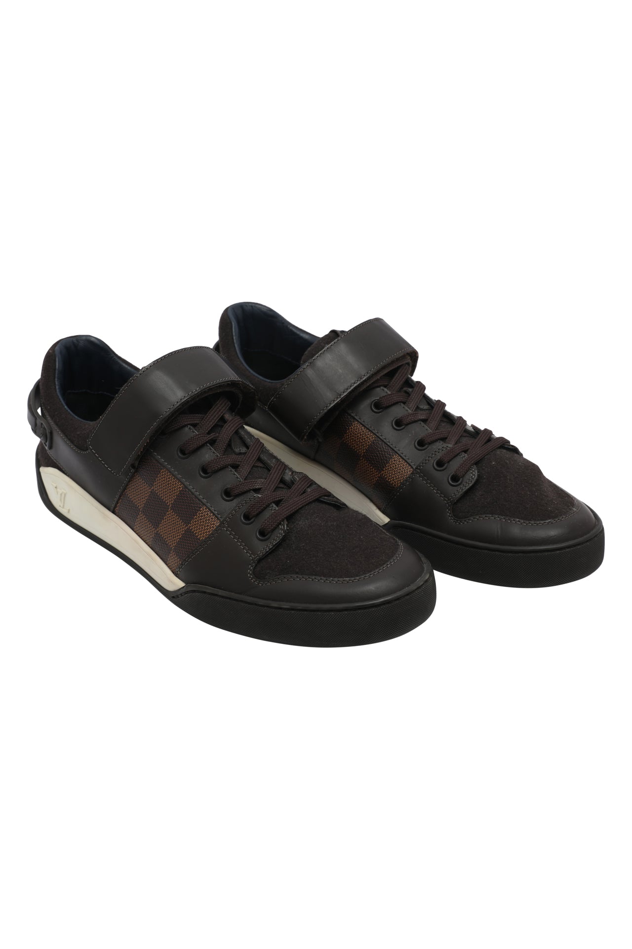 Louis Vuitton Brown Leather and Damier Ebene Canvas Lace Up Sneakers UK 8