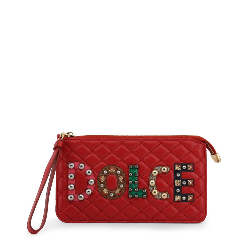 Dolce & Gabbana Lambskin Watersnake Embellished Pochette Red