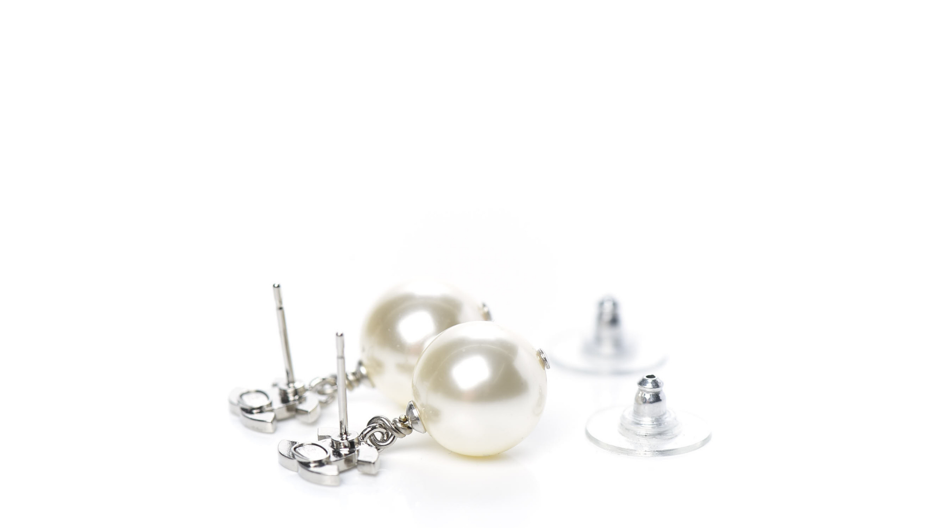 Chanel Crystal Pearl CC Drop Earrings Silver