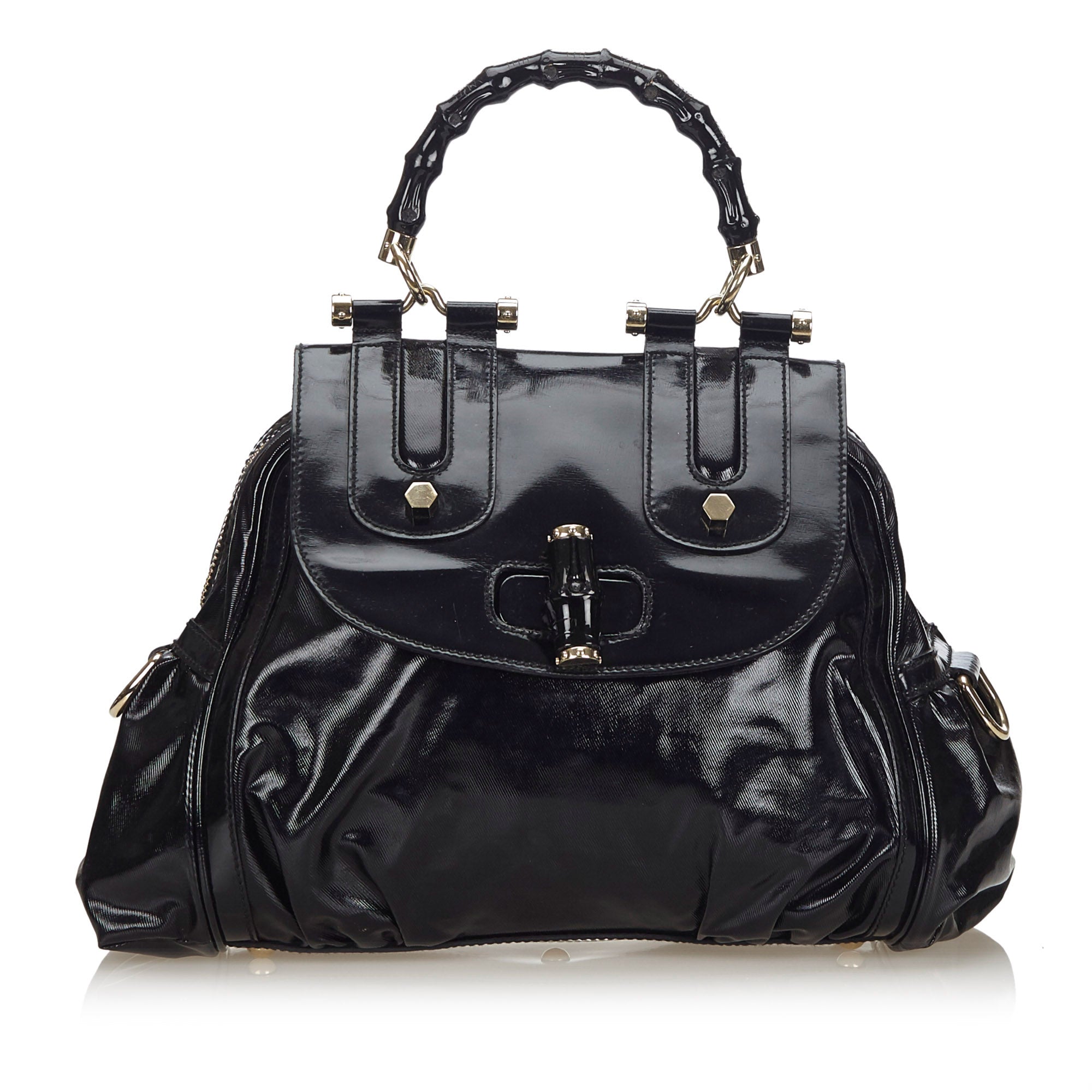 Buy & Consign Authentic Gucci Bamboo Patent Leather Satchel Black at The Plush Posh