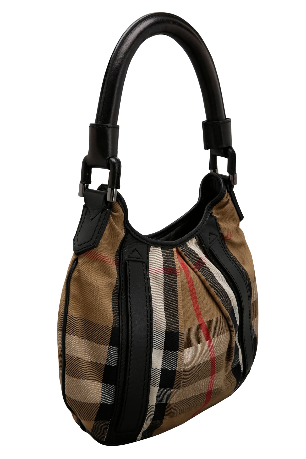 Burberry House Check Canvas and Black Leather Phoebe Hobo