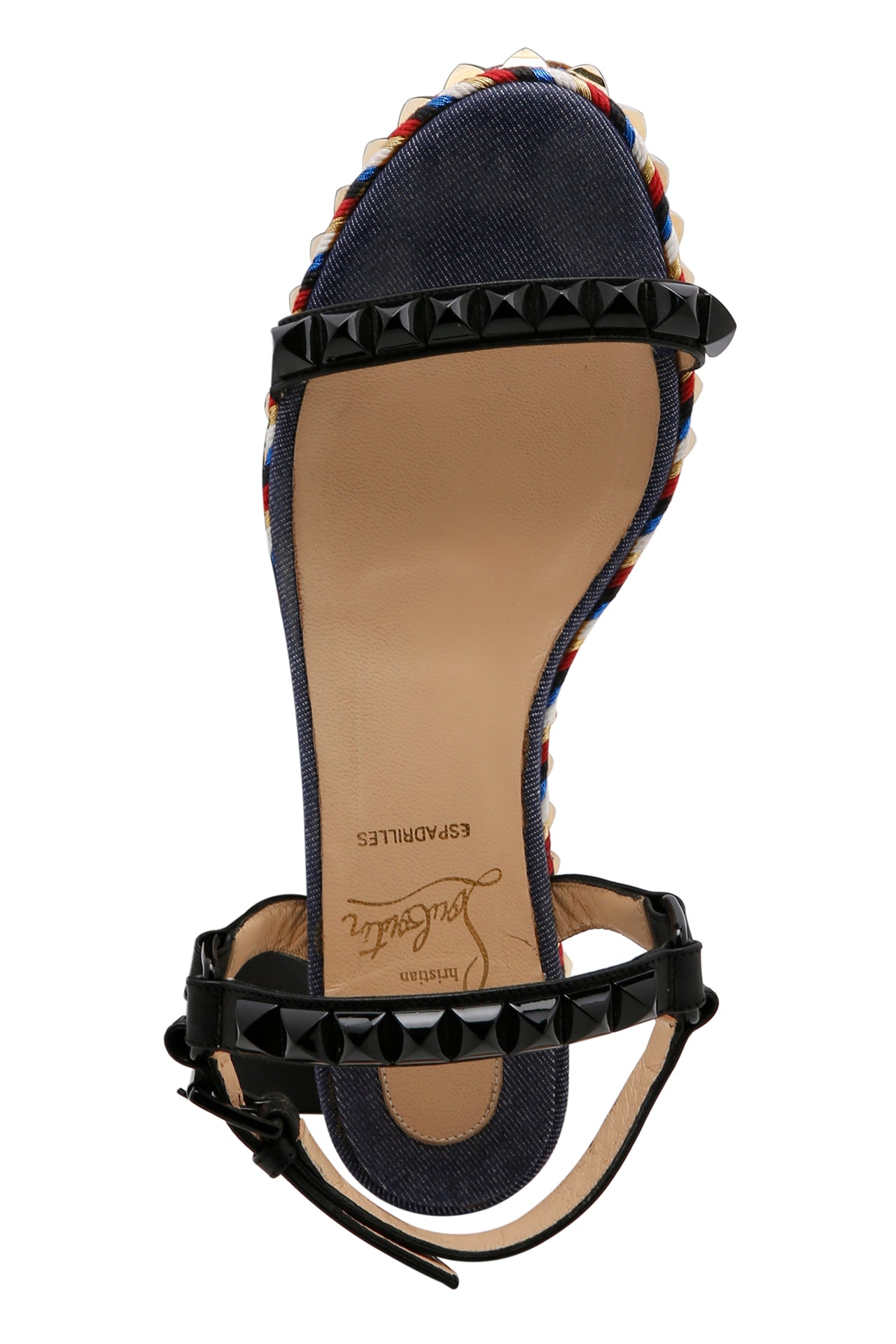 Christian Louboutin Black Studded Leather Cataclou Espadrille Wedge Sandals EU 36