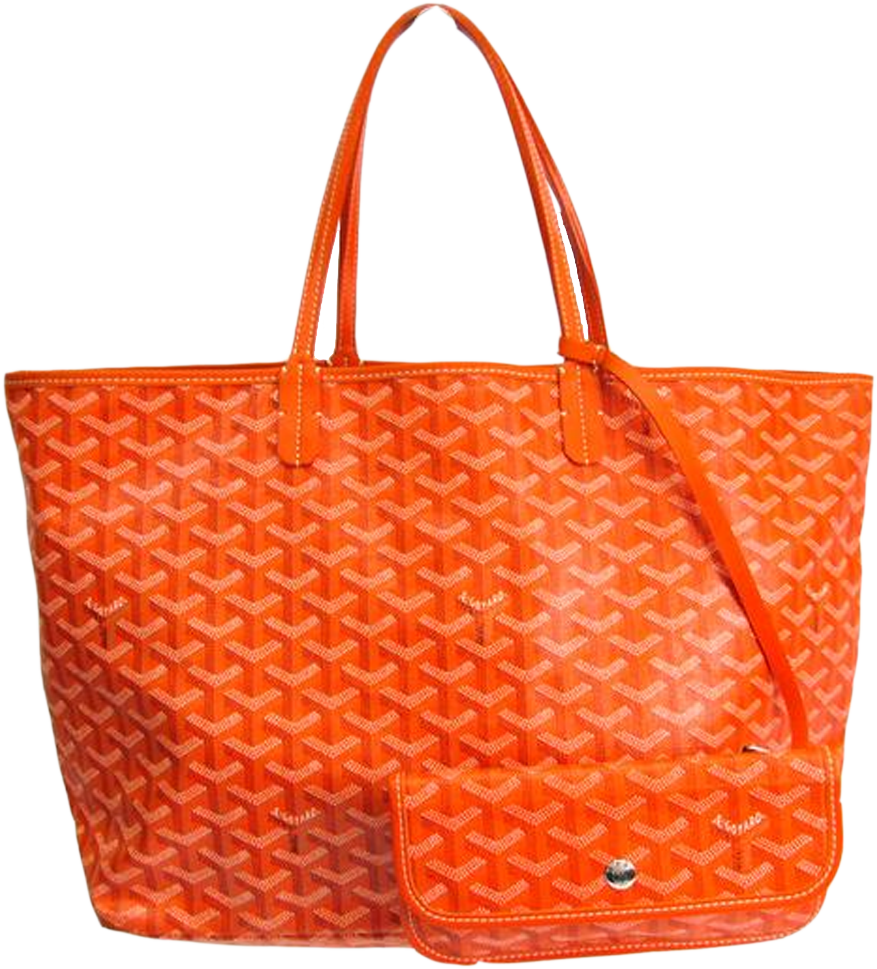 Preowned Authentic Goyard Saint Louis PM Leather,Canvas Tote Bag Orange