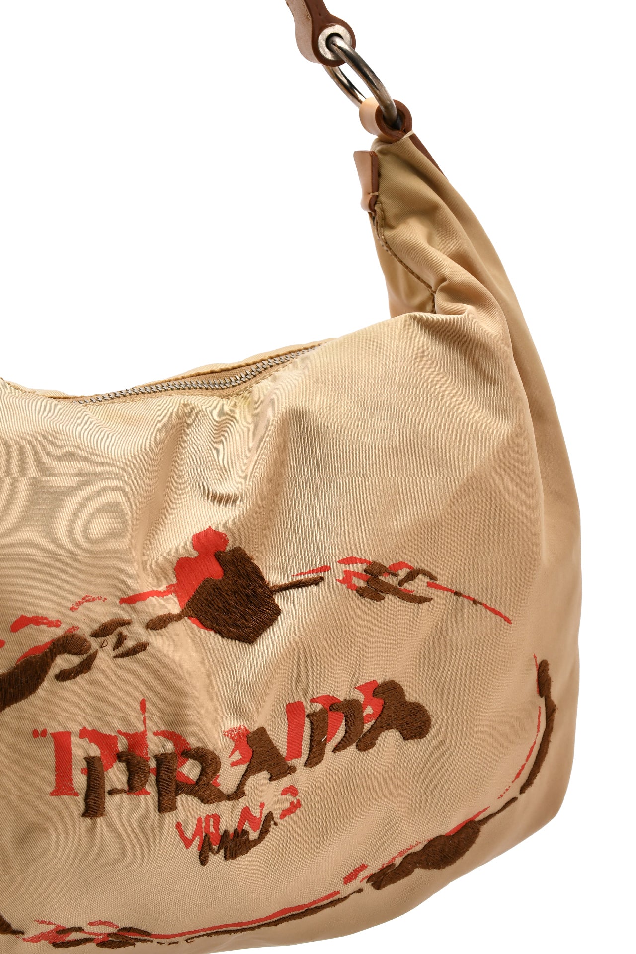 Prada Brown Canapa Tessuto Hobo Bag Beige