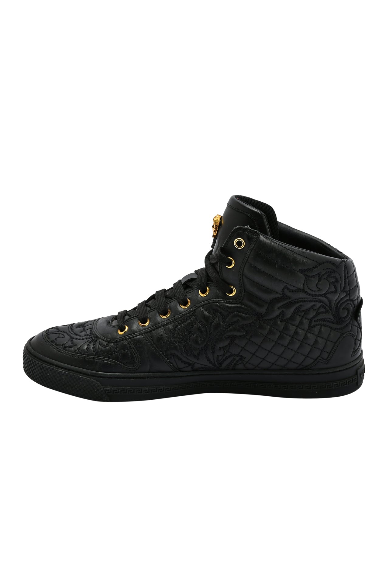 Versace Black Embroidered Leather Medusa High Top Sneakers EU 42