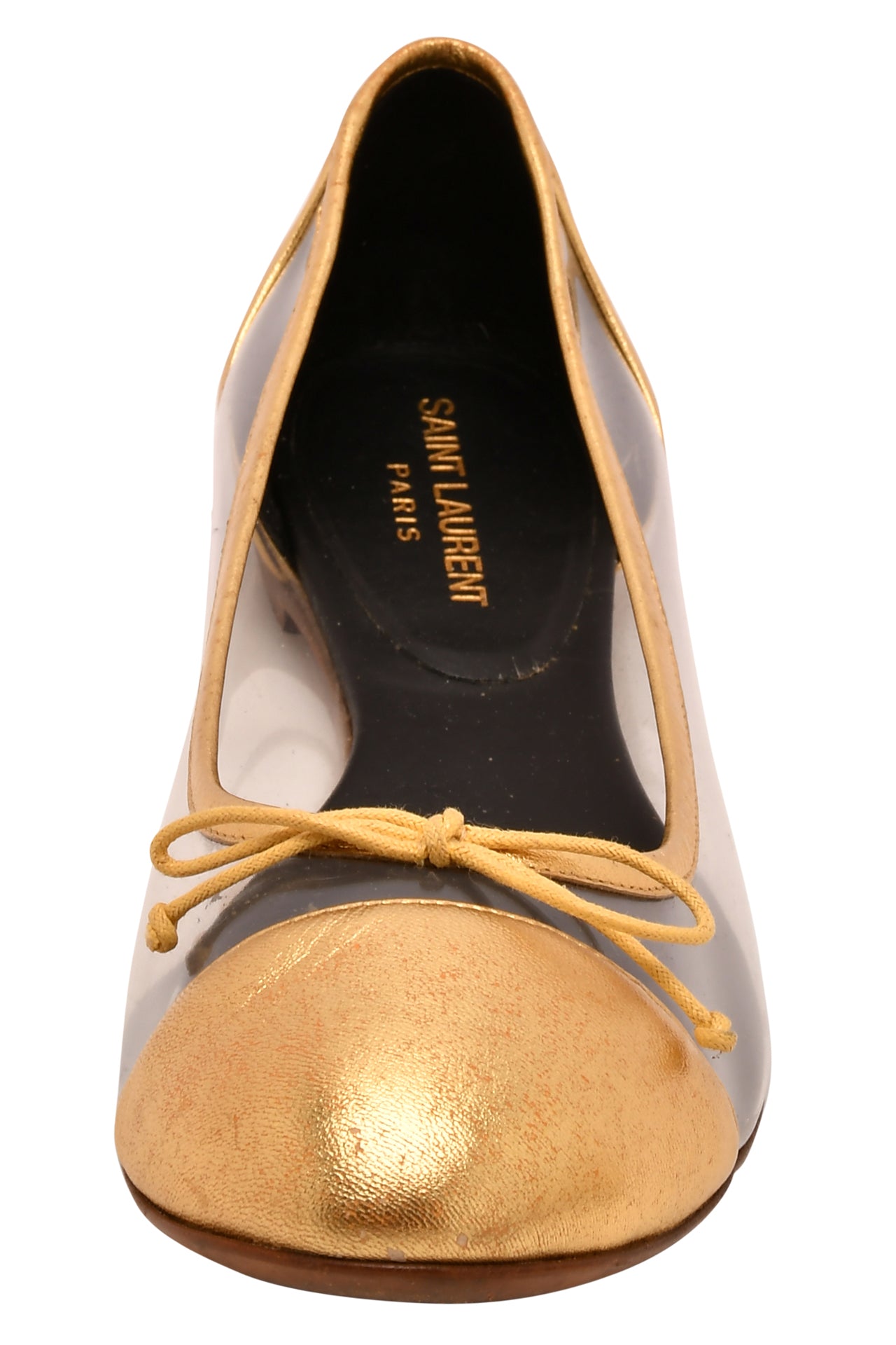 Saint Laurent Gold Leather And PVC Ballet Flats EU 39