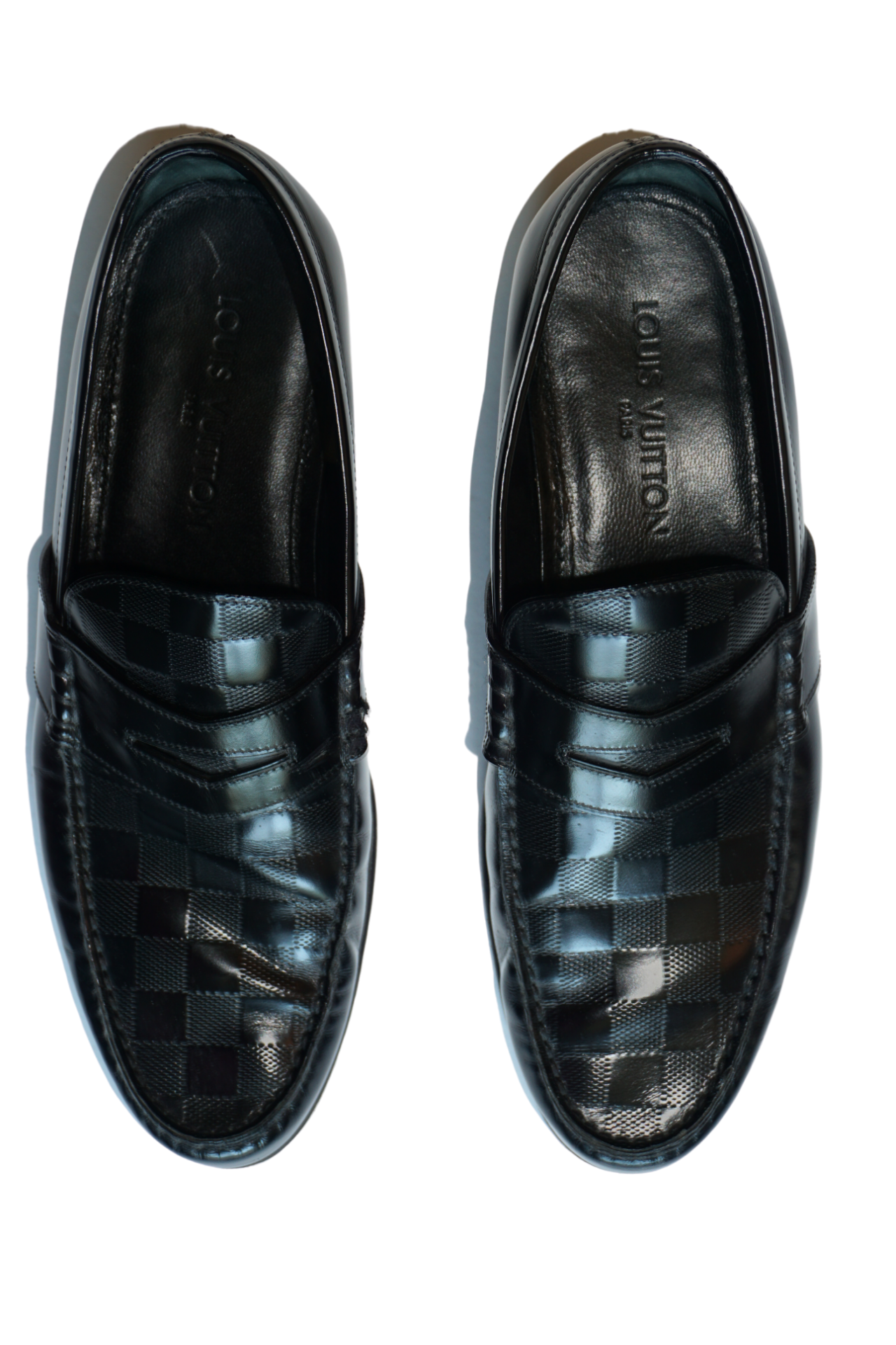 Louis Vuitton Black Damier Embossed Outline Dress Loafers Size 43