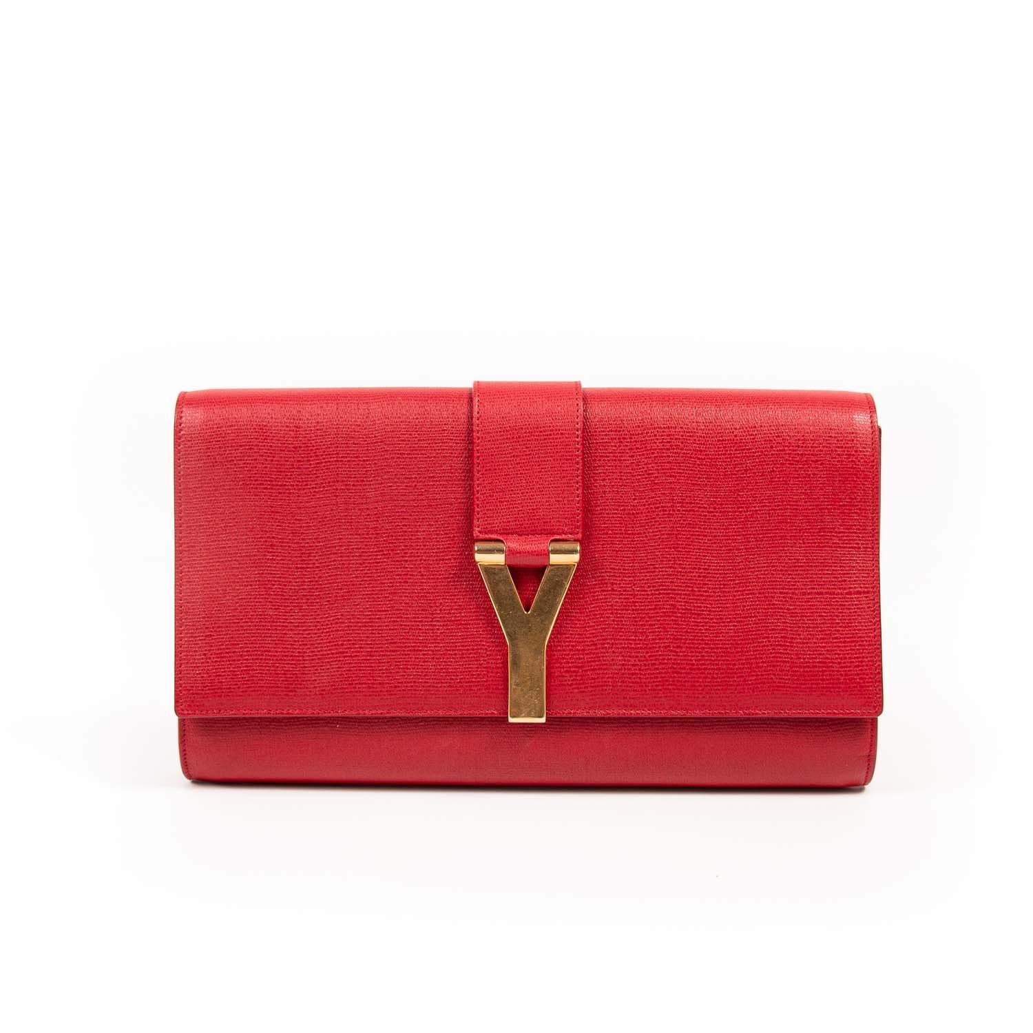 Buy & Consign Authentic Saint Laurent Calfskin Classic Y Ligne Clutch Red at The Plush Posh