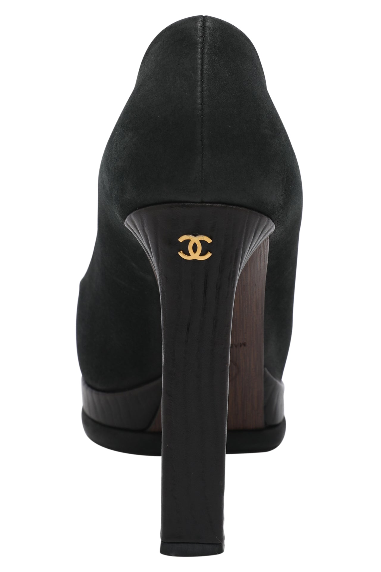 Chanel Black Suede and Leather Cap Toe Emblem Platform Pumps EU 36.5 C