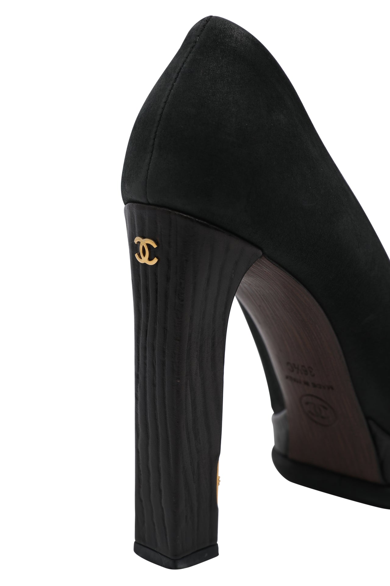 Chanel Black Suede and Leather Cap Toe Emblem Platform Pumps EU 36.5 C