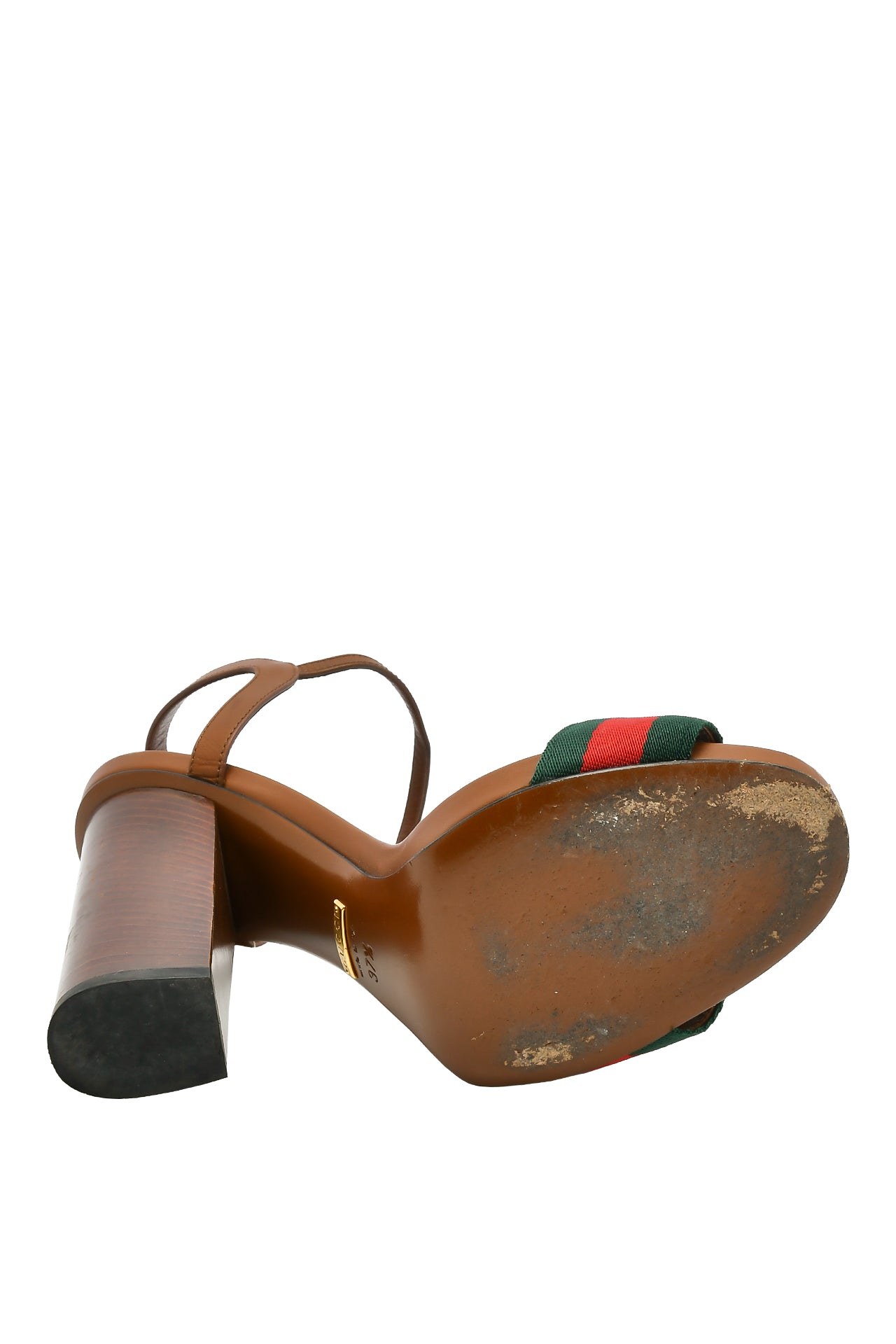 Gucci Brown Leather Horsebit Web Ankle Strap Sandals