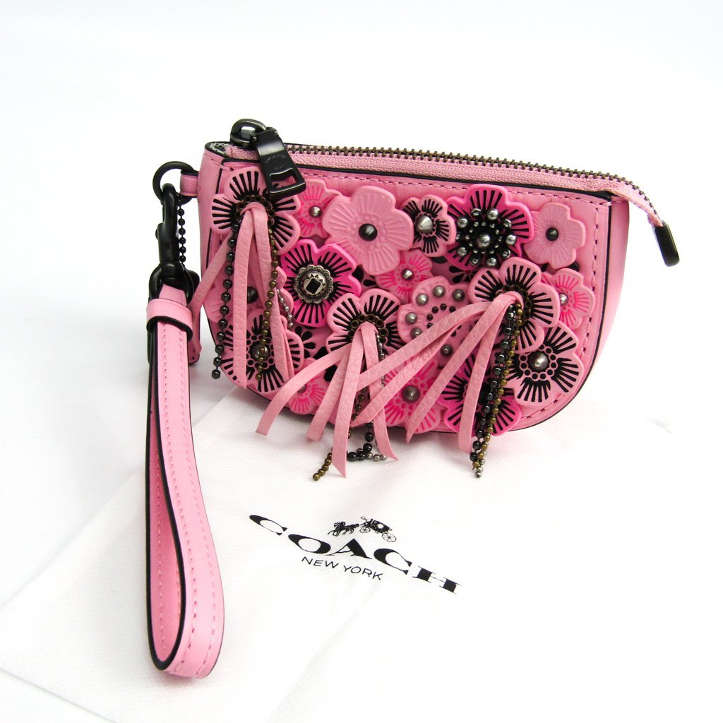 Buy & Consign Authentic Coach Pink Rose Accented Leather Tea Rose Wristlet Pouch at The Plush Posh