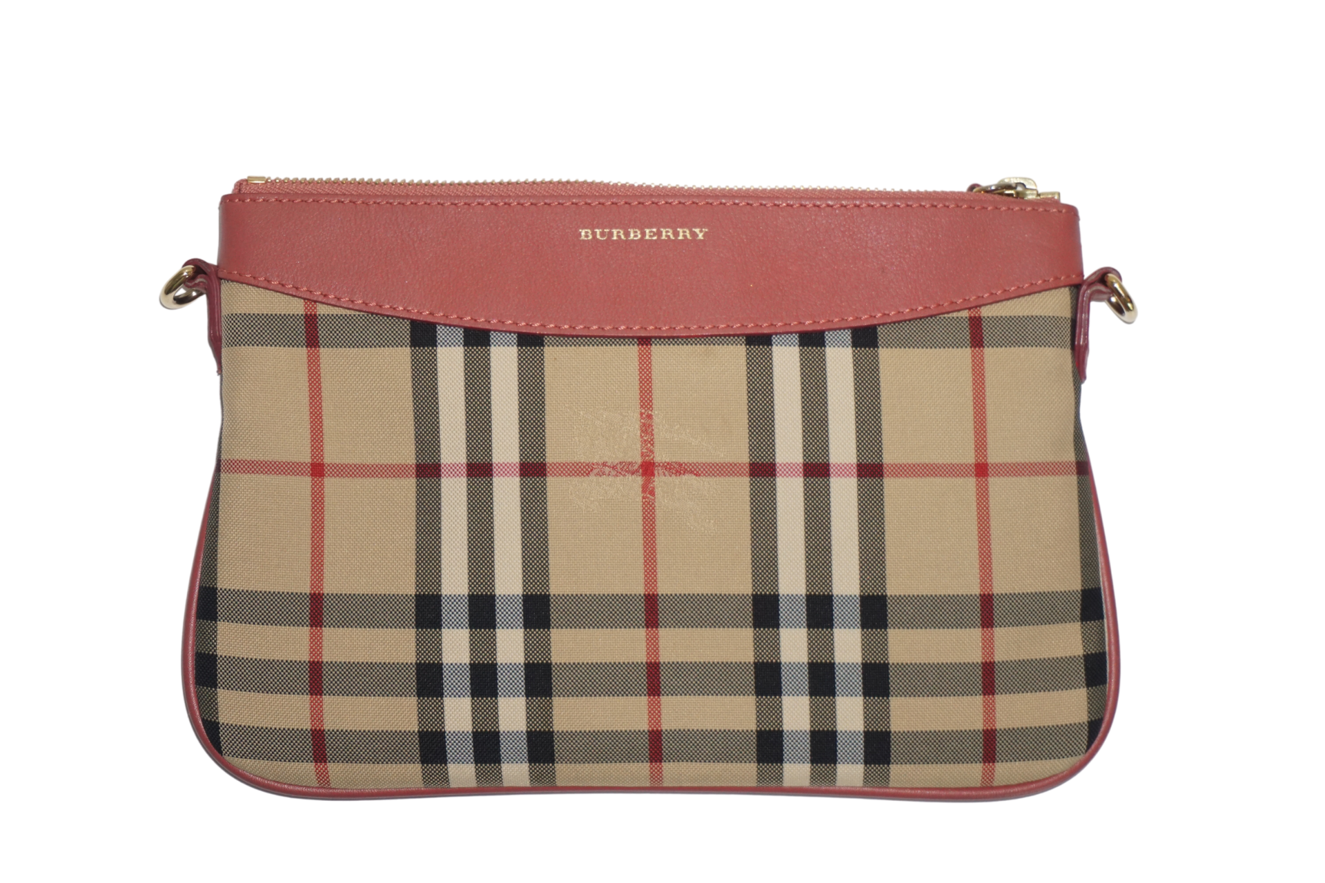 Burberry Pink Leather-Trimmed House Check Shoulder Bag
