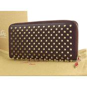 Buy & Consign Authentic Christian Louboutin Calfskin Empire Panettone Spiked Zip Around Wallet Brown at The Plush Posh