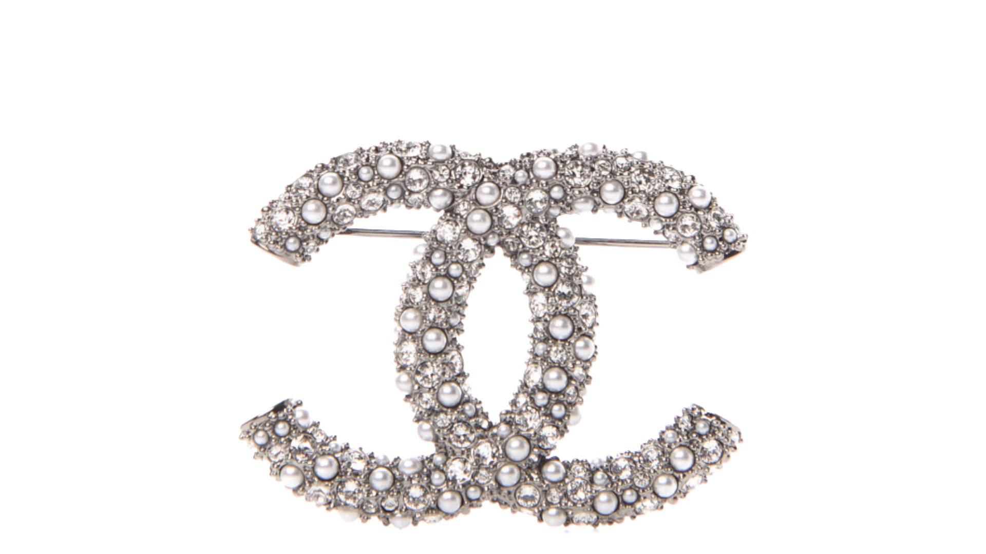 Chanel Crystal Pearl Caviar CC Brooch White