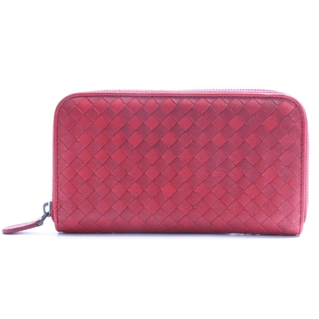 Buy & Consign Authentic Bottega Veneta Intrecciato Zip Around Wallet Red at The Plush Posh