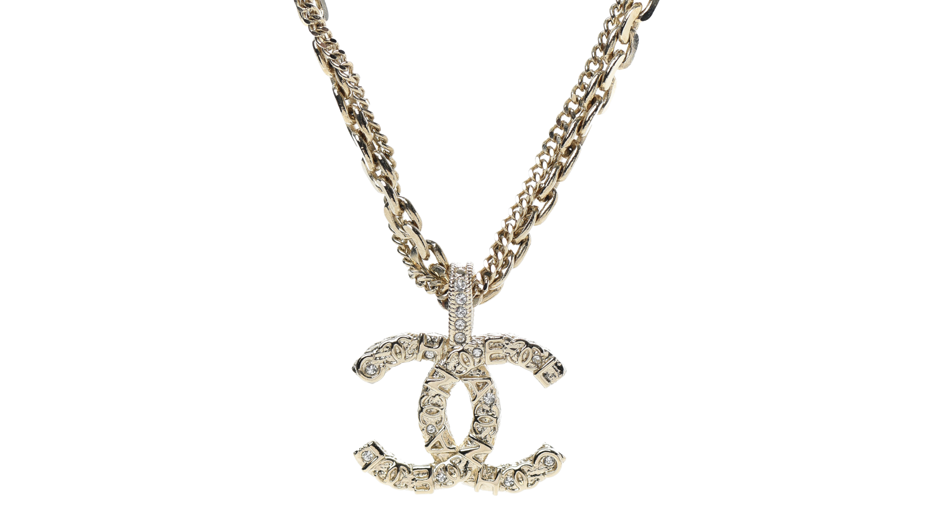 Chanel Crystal CC Multi Strand Chain Necklace Gold