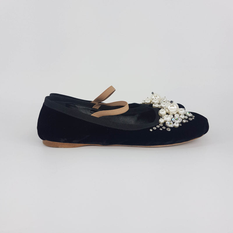 Buy & Consign Authentic Miu Miu Ballet Flats with Pearl & Glitter Gems 38 at The Plush Posh