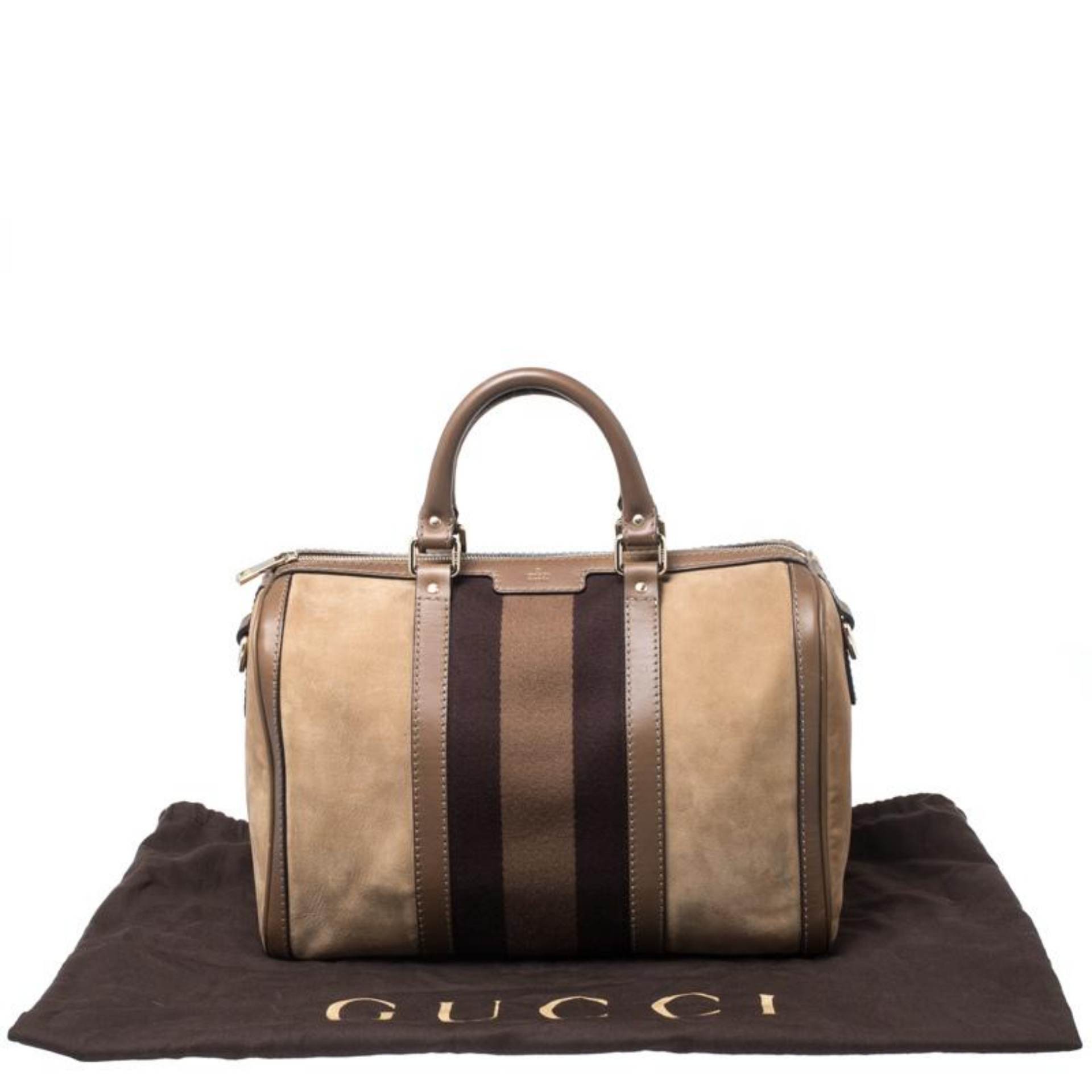 Gucci Brown Nubuck and Leather Medium Vintage Web Boston Bag
