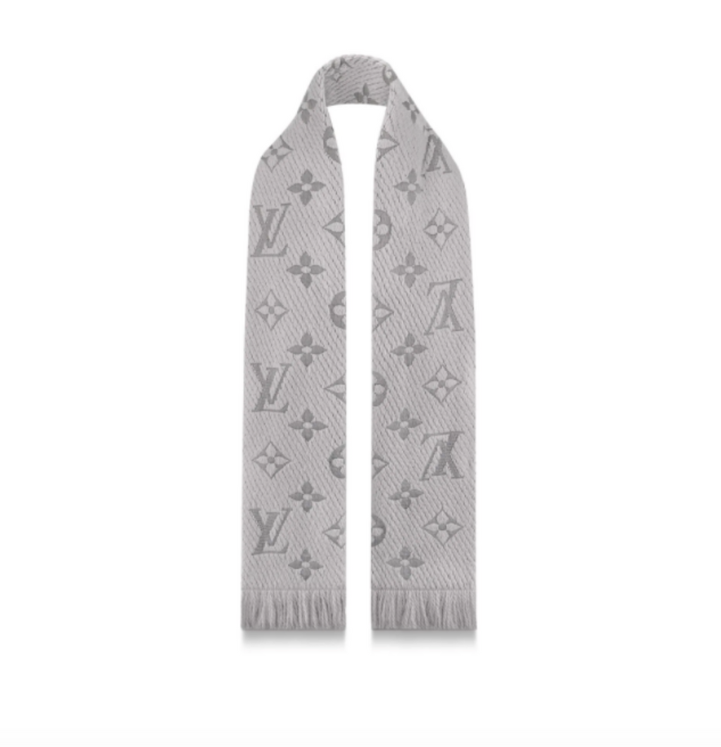 Athentic Louis Vuitton Wool Silk Logomania Scarf Pearl Grey