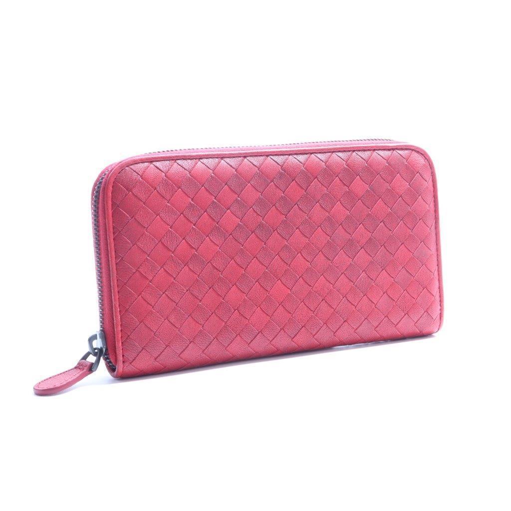 Buy & Consign Authentic Bottega Veneta Intrecciato Zip Around Wallet Red at The Plush Posh