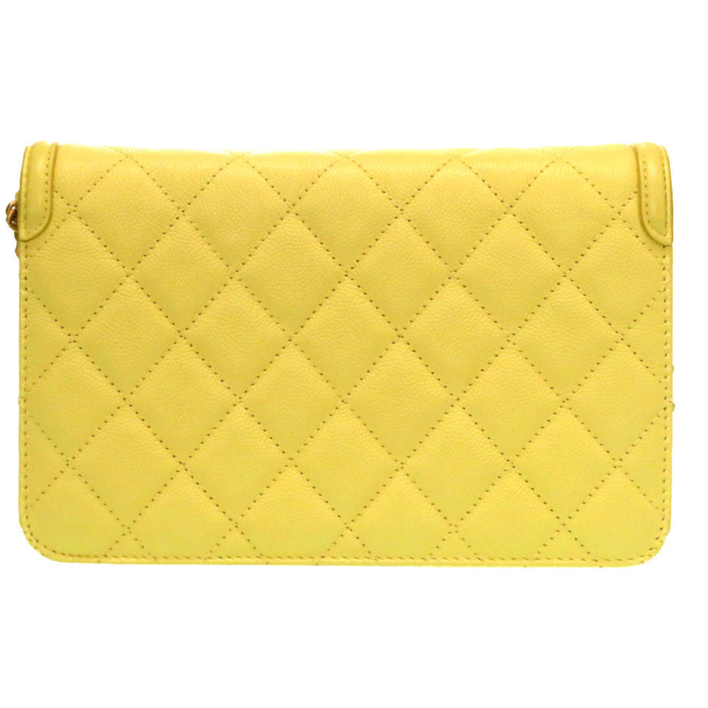 Buy & Consign Authentic Chanel Caviar Quilted CC Filigree Wallet On Chain WOC Yellow at The Plush Posh
