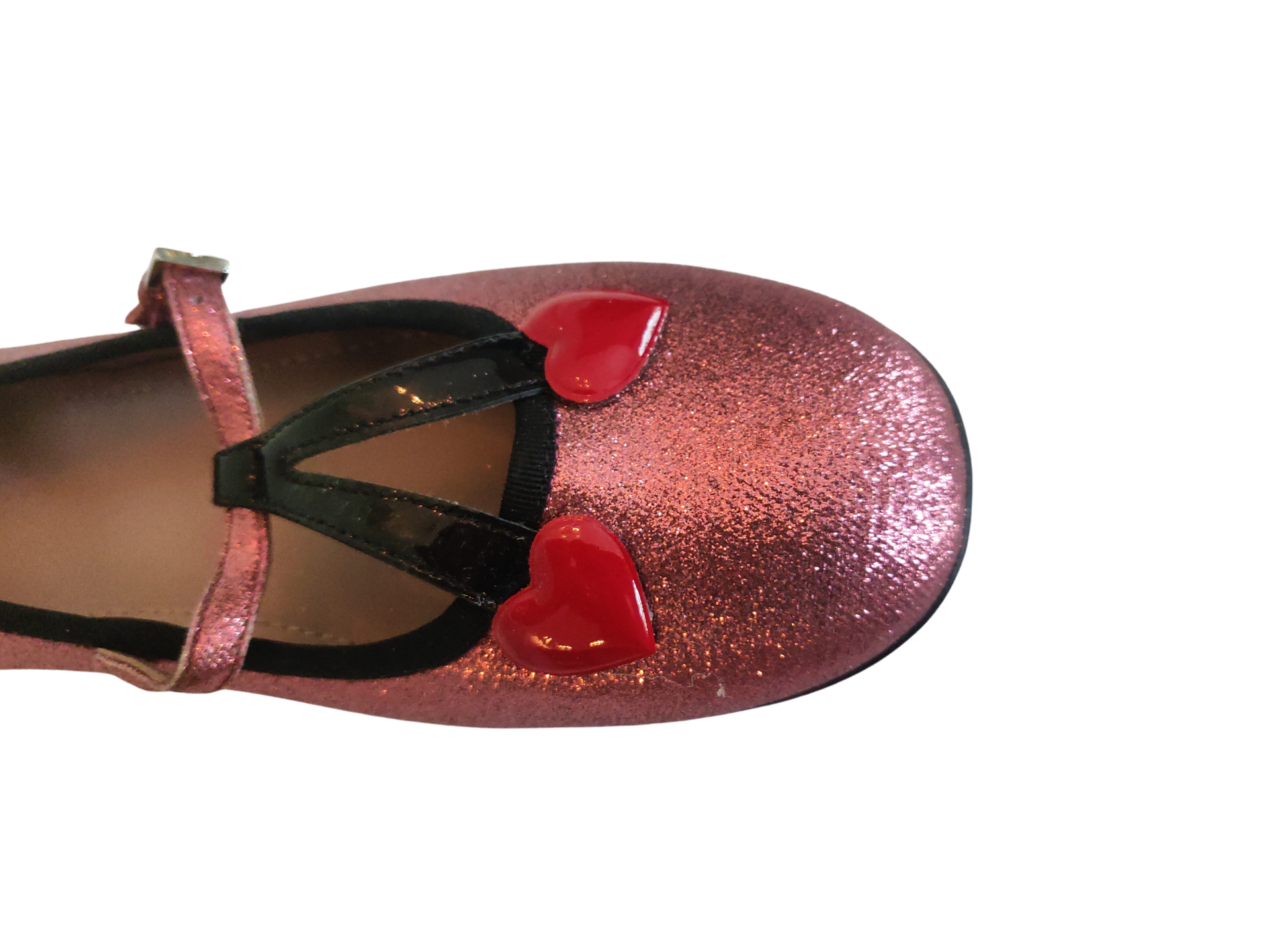 Gucci Pink Shimmer Fabric Ballet Flats With Hearts