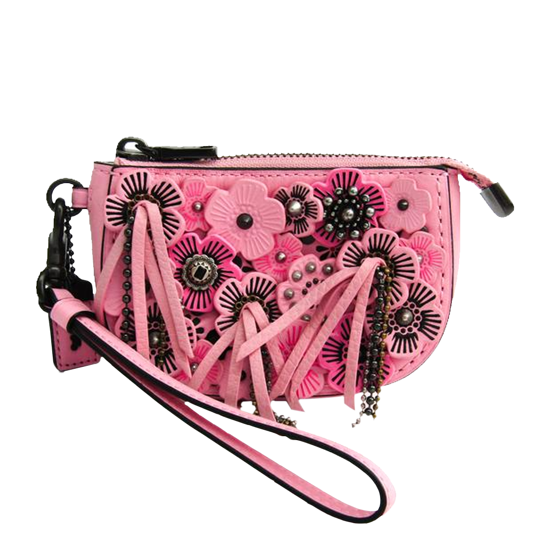 Buy & Consign Authentic Coach Pink Rose Accented Leather Tea Rose Wristlet Pouch at The Plush Posh
