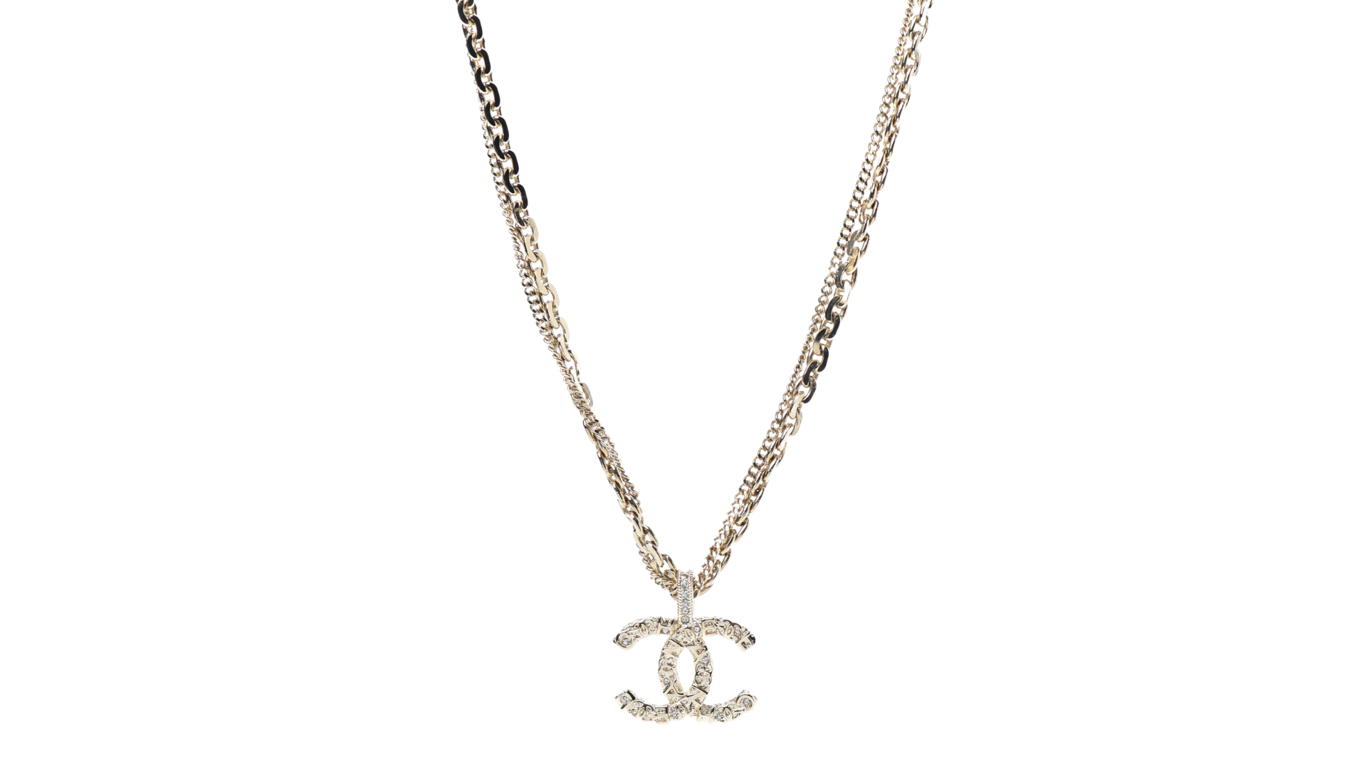 Chanel Crystal CC Multi Strand Chain Necklace Gold