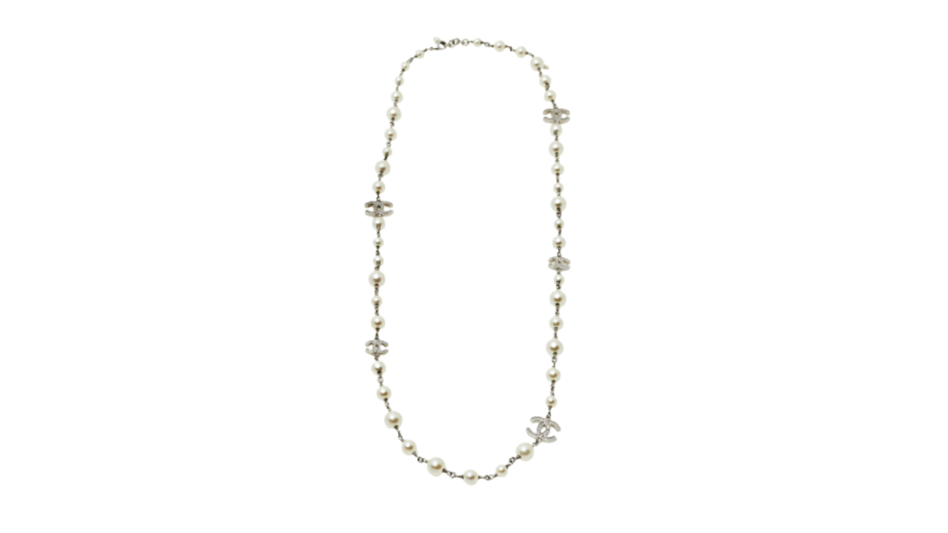 Chanel Faux Pearl Crystal Encrusted Logo Necklace