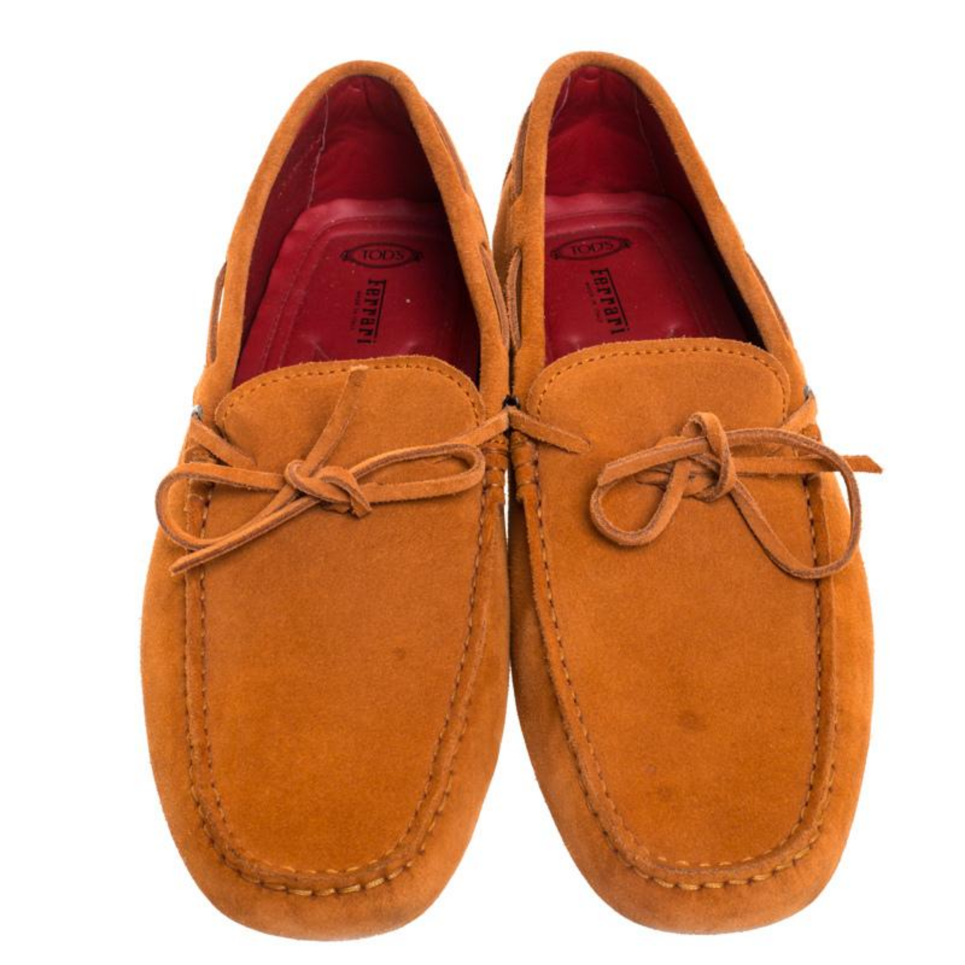 Tod's For Ferrari Orange Suede Bow Moccasins Size 42