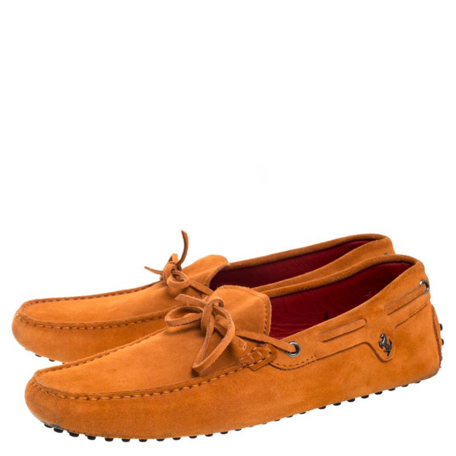 Tod's For Ferrari Orange Suede Bow Moccasins Size 42