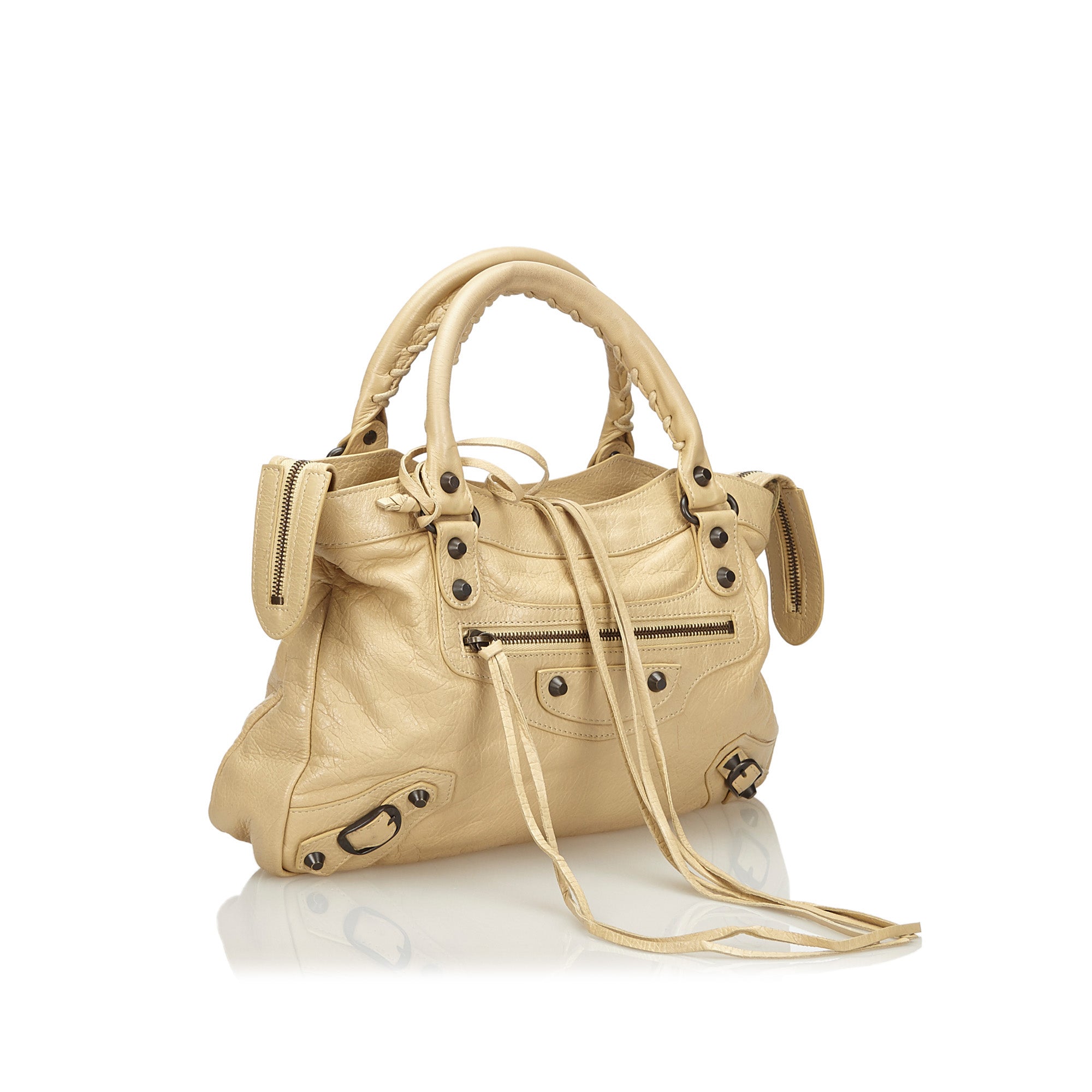 Buy & Consign Authentic Balenciaga Leather Motocross Classic First Satchel Beige at The Plush Posh