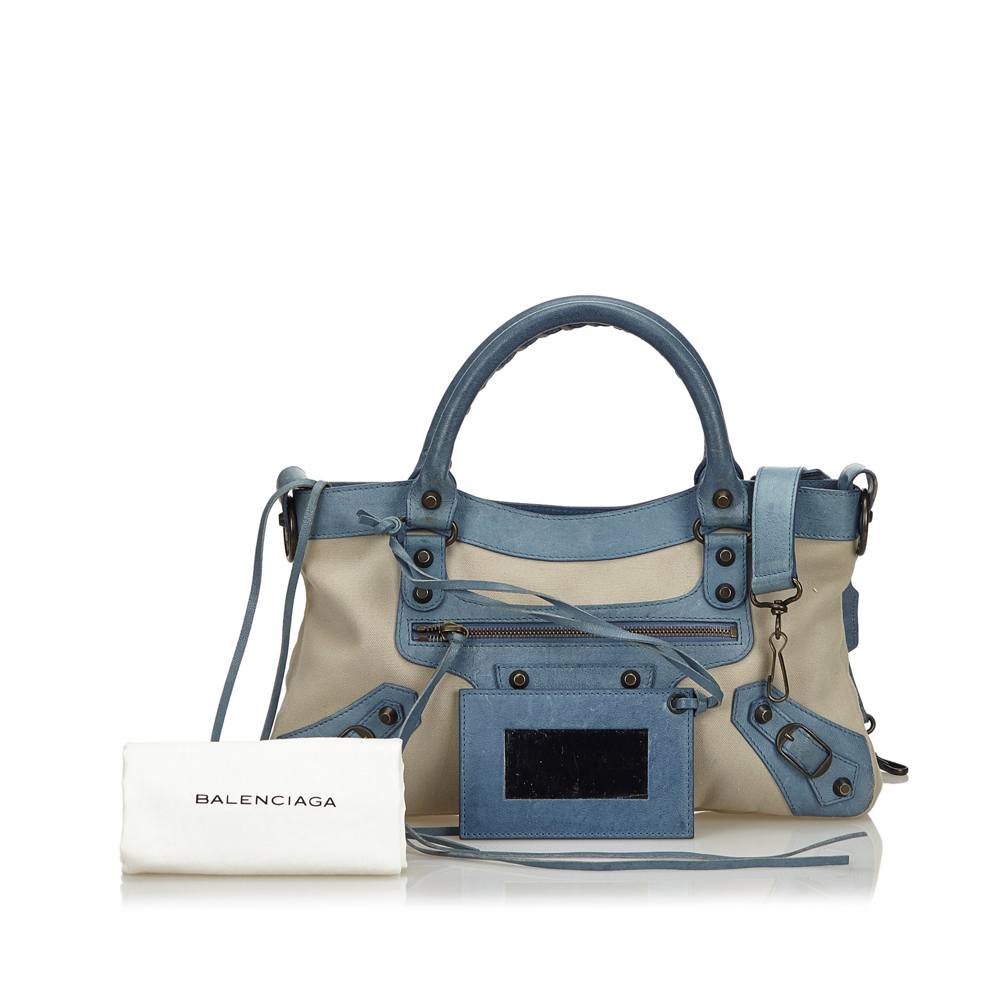 Buy & Consign Authentic Balenciaga Canvas Motocross Classic First Satchel Blue at The Plush Posh