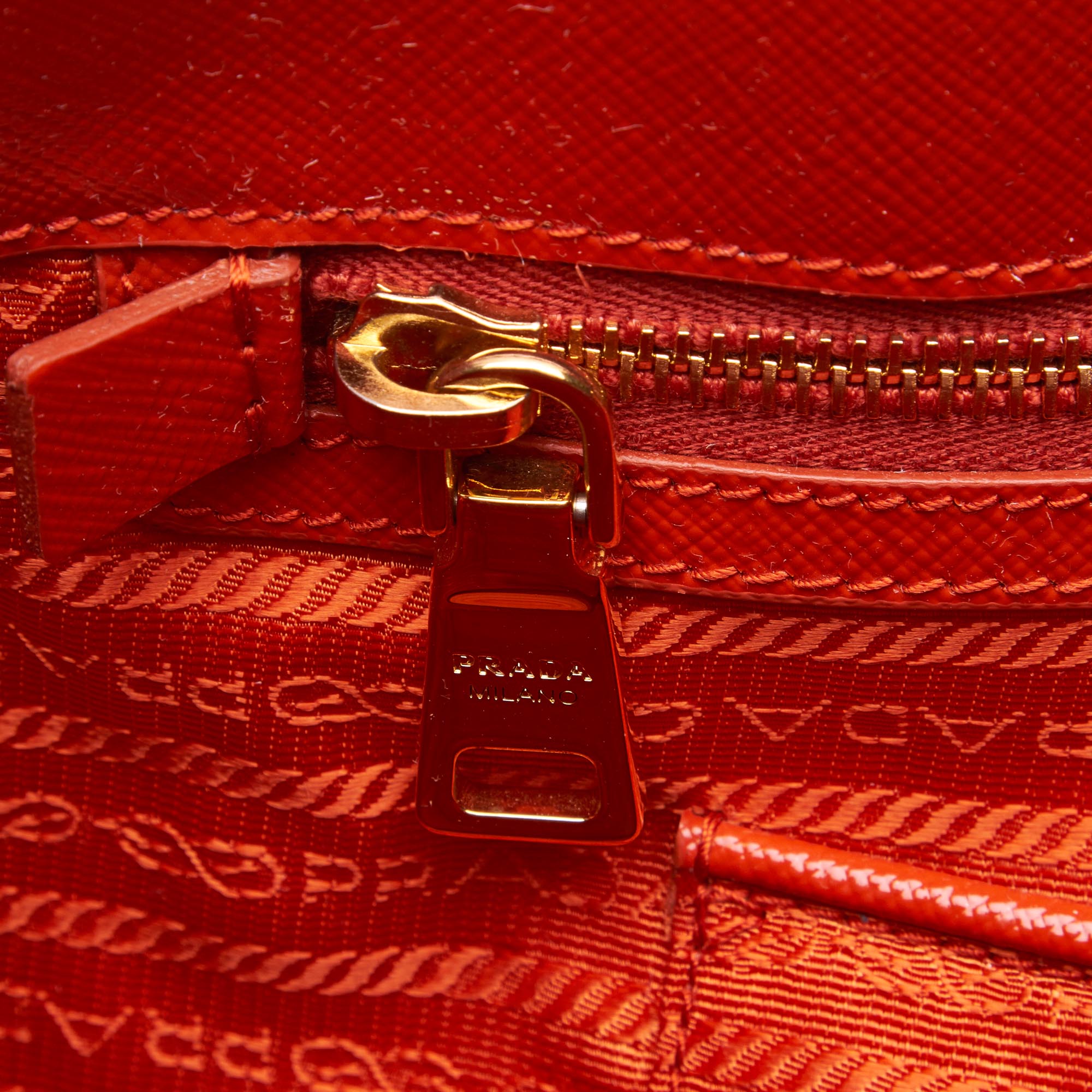 Buy & Consign Authentic Prada Patent Leather Tote Orange at The Plush Posh