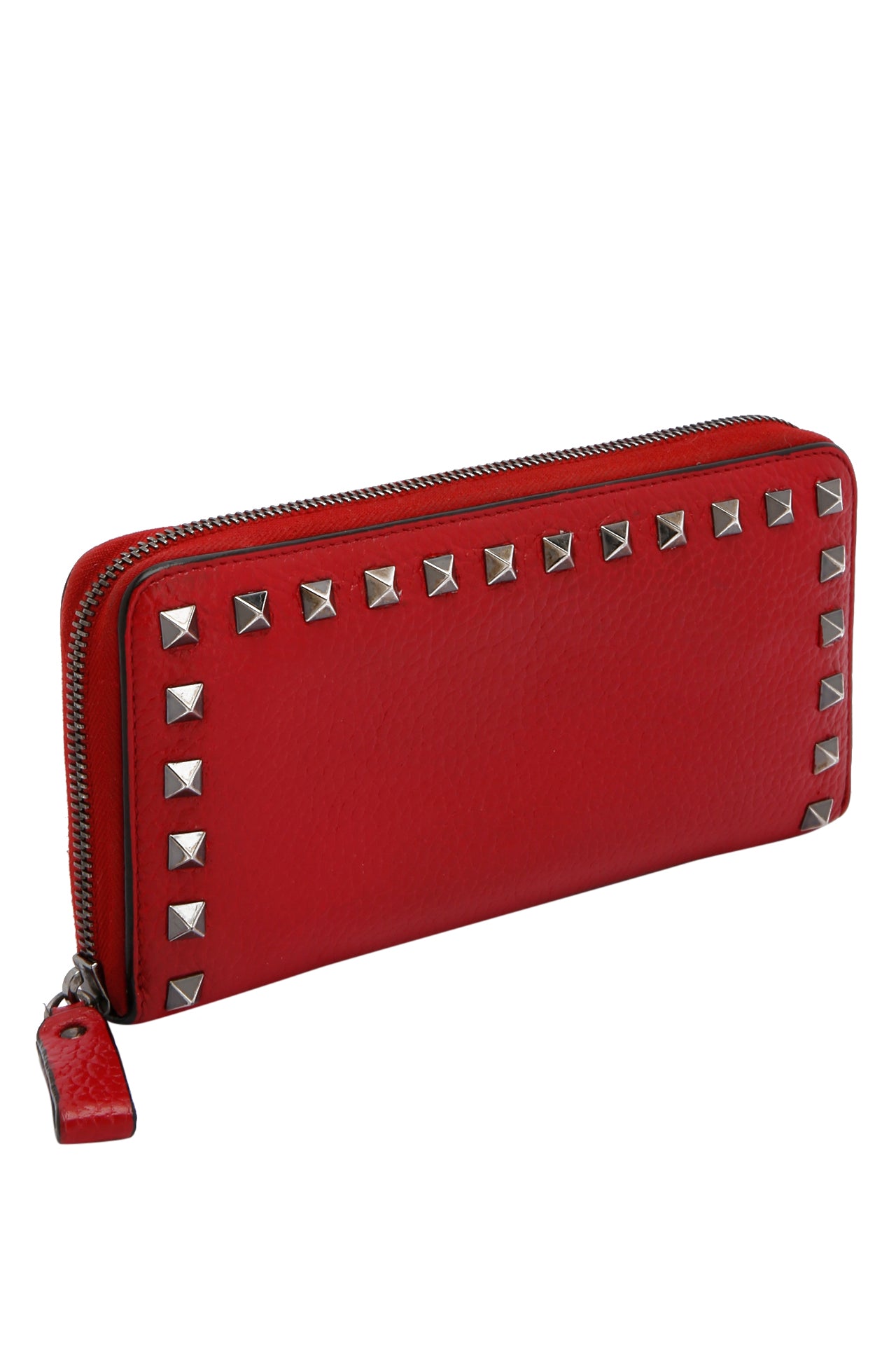 Valentino Large Rockstud Grainy Calfskin Wallet With Zipper