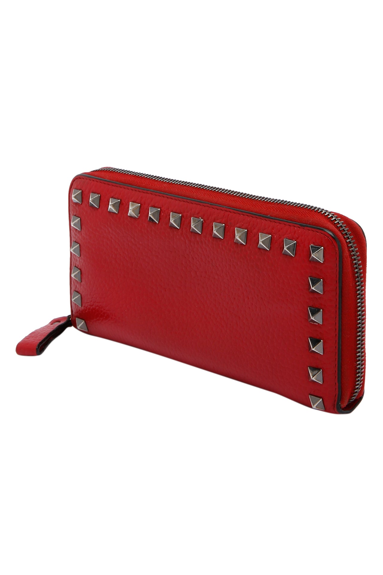 Valentino Large Rockstud Grainy Calfskin Wallet With Zipper
