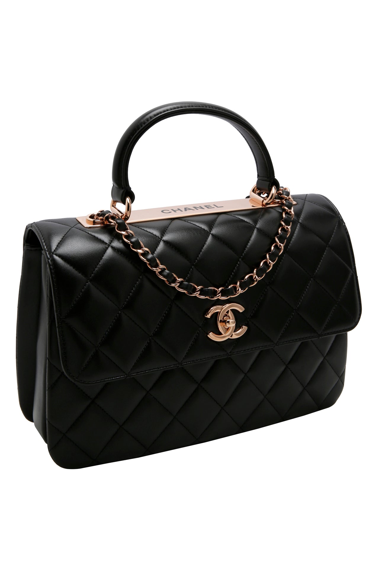 Chanel Lambskin Quilted Trendy CC Flap Dual Handle Bag Black