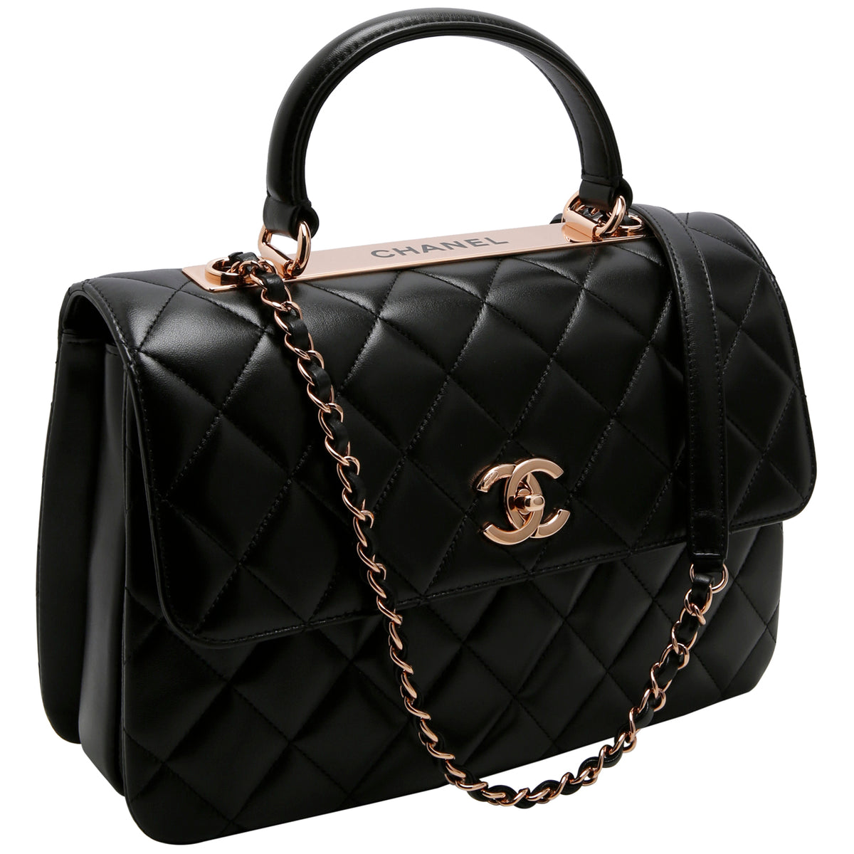 Chanel Black Lambskin Quilted Trendy CC Dual Handle Flap Bag – On