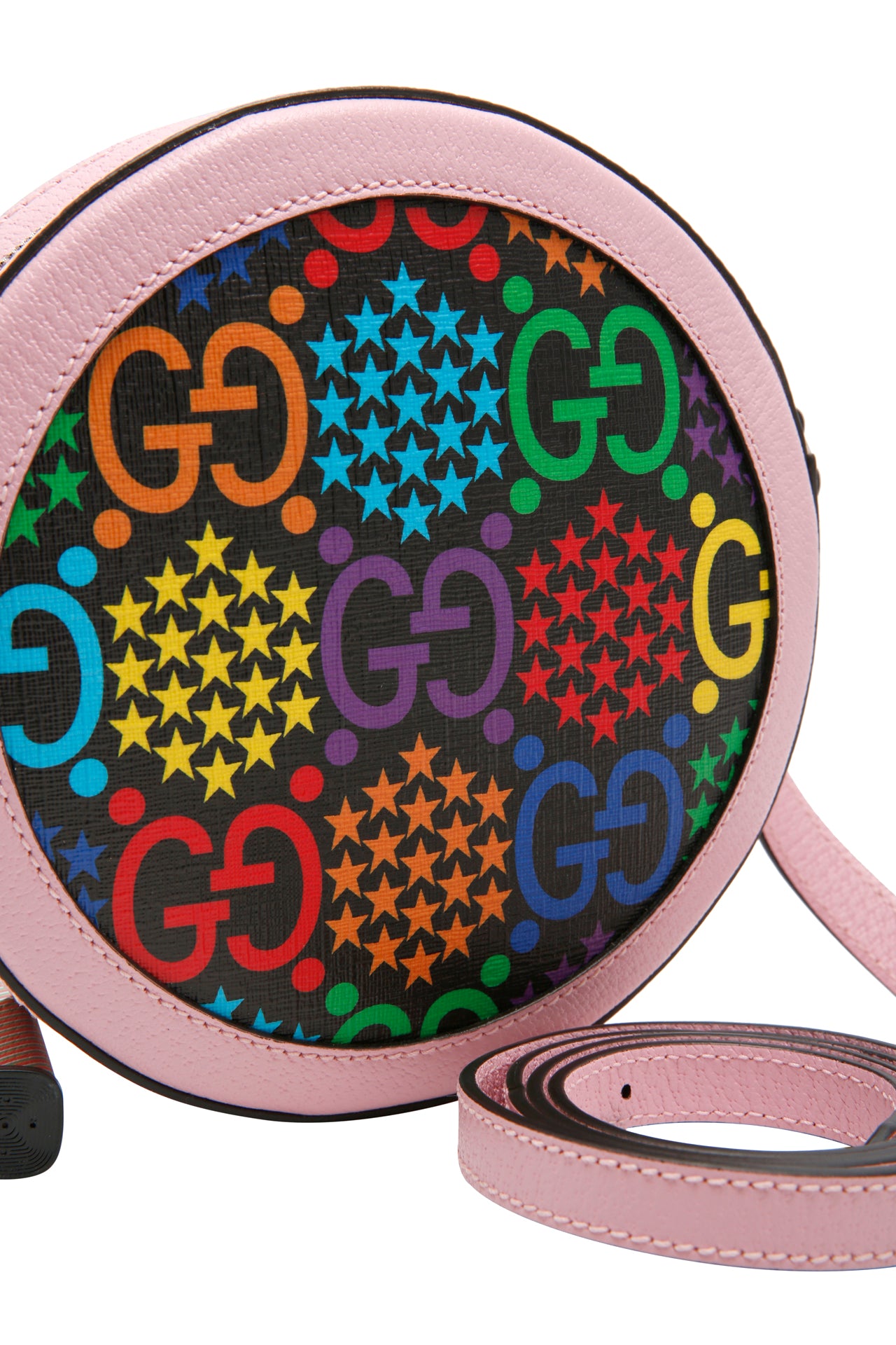 Gucci GG Supreme Monogram Psychedelic Round Shoulder Bag Black Multicolor Sugar Pink