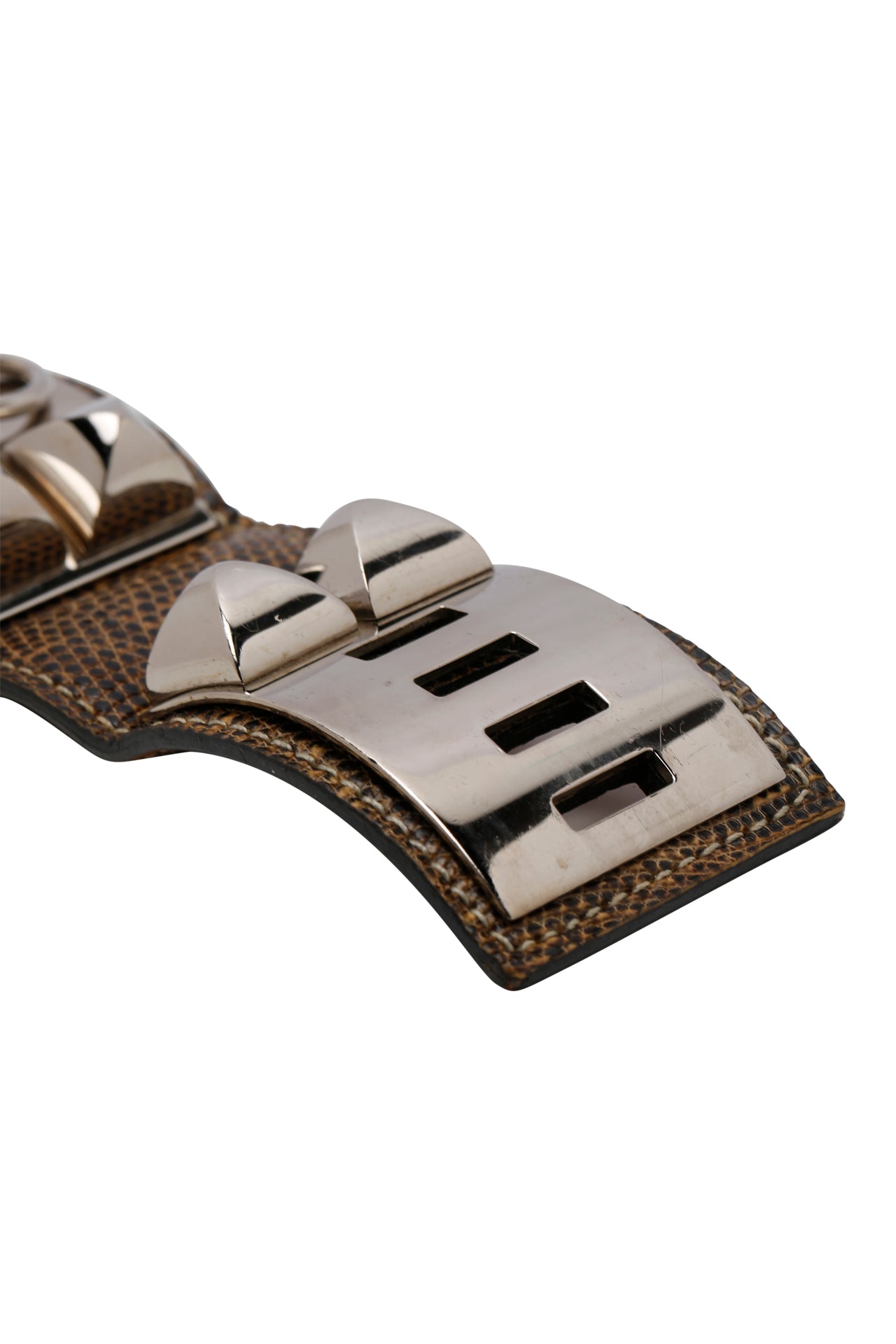 Hermès Lizard Collier de Chien Leather Wide Bracelet Brown
