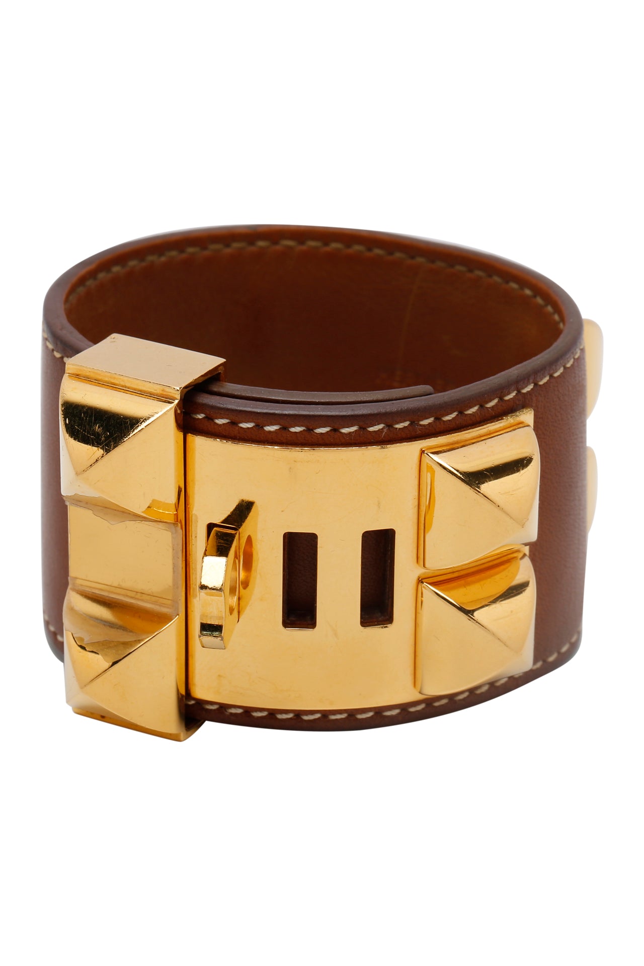 Hermès Collier de Chien Leather Wide Bracelet Brown