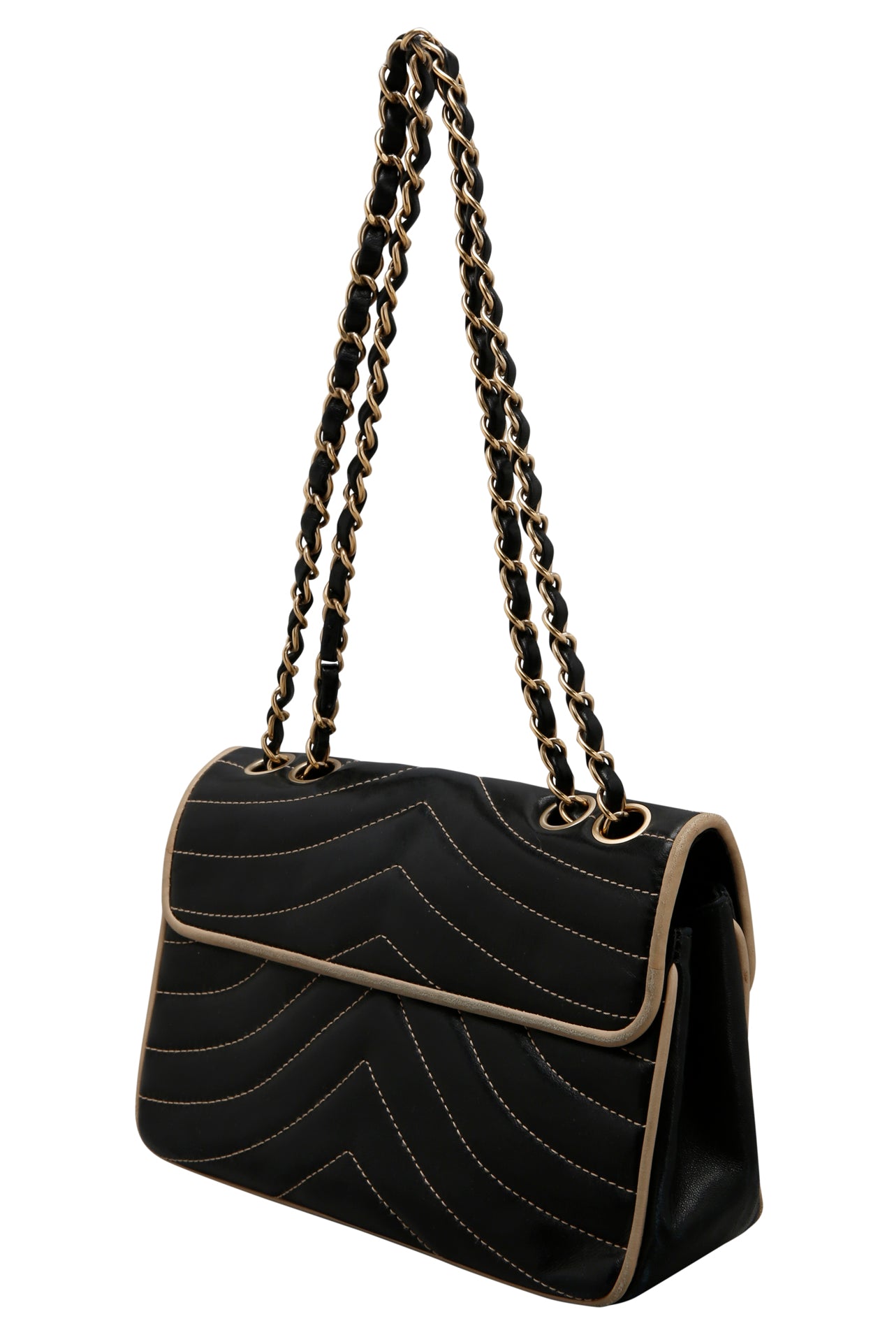 Chanel Navy Blue Chevron Contrast Quilted Lambskin Flap Bag