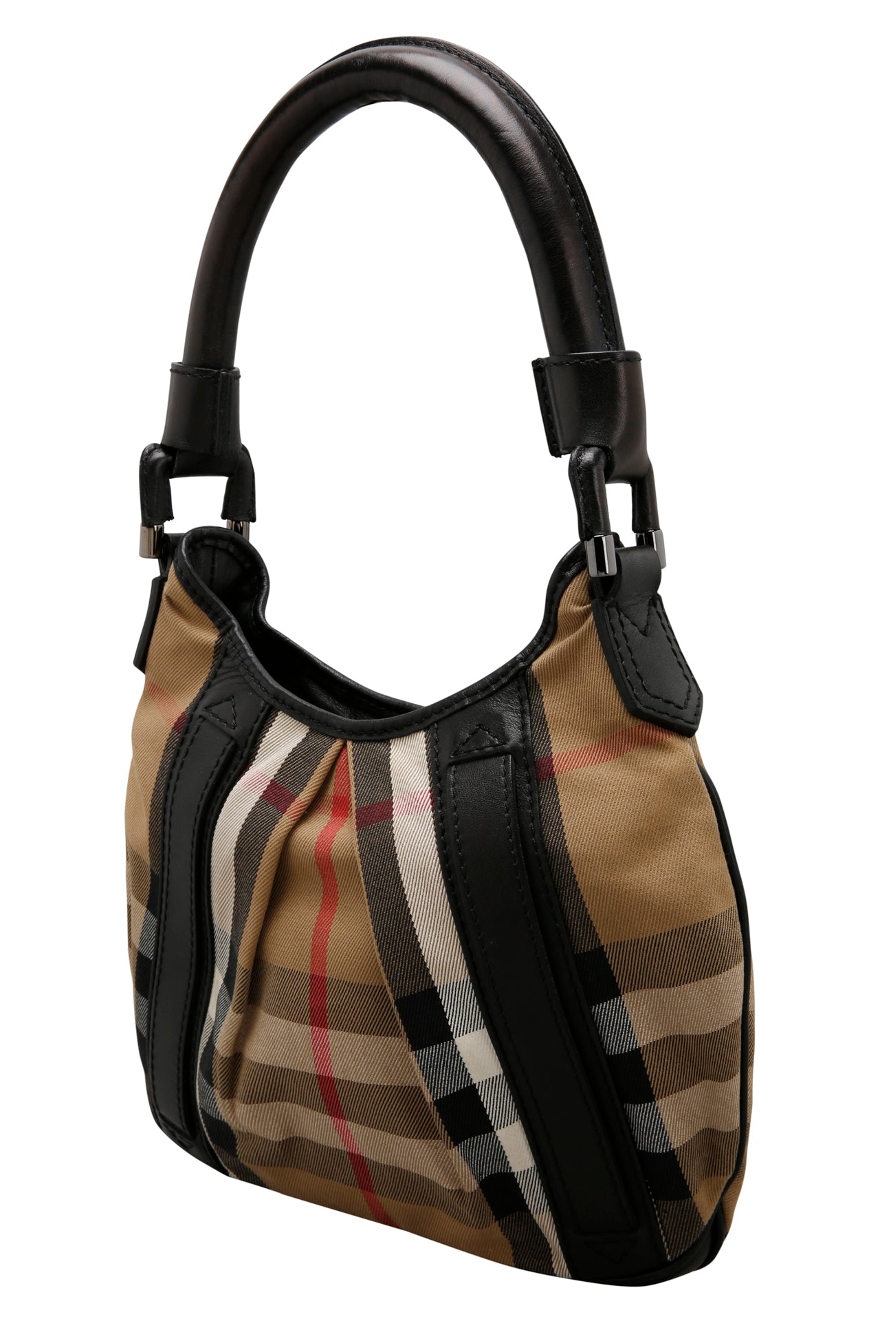 Burberry House Check Canvas and Black Leather Phoebe Hobo