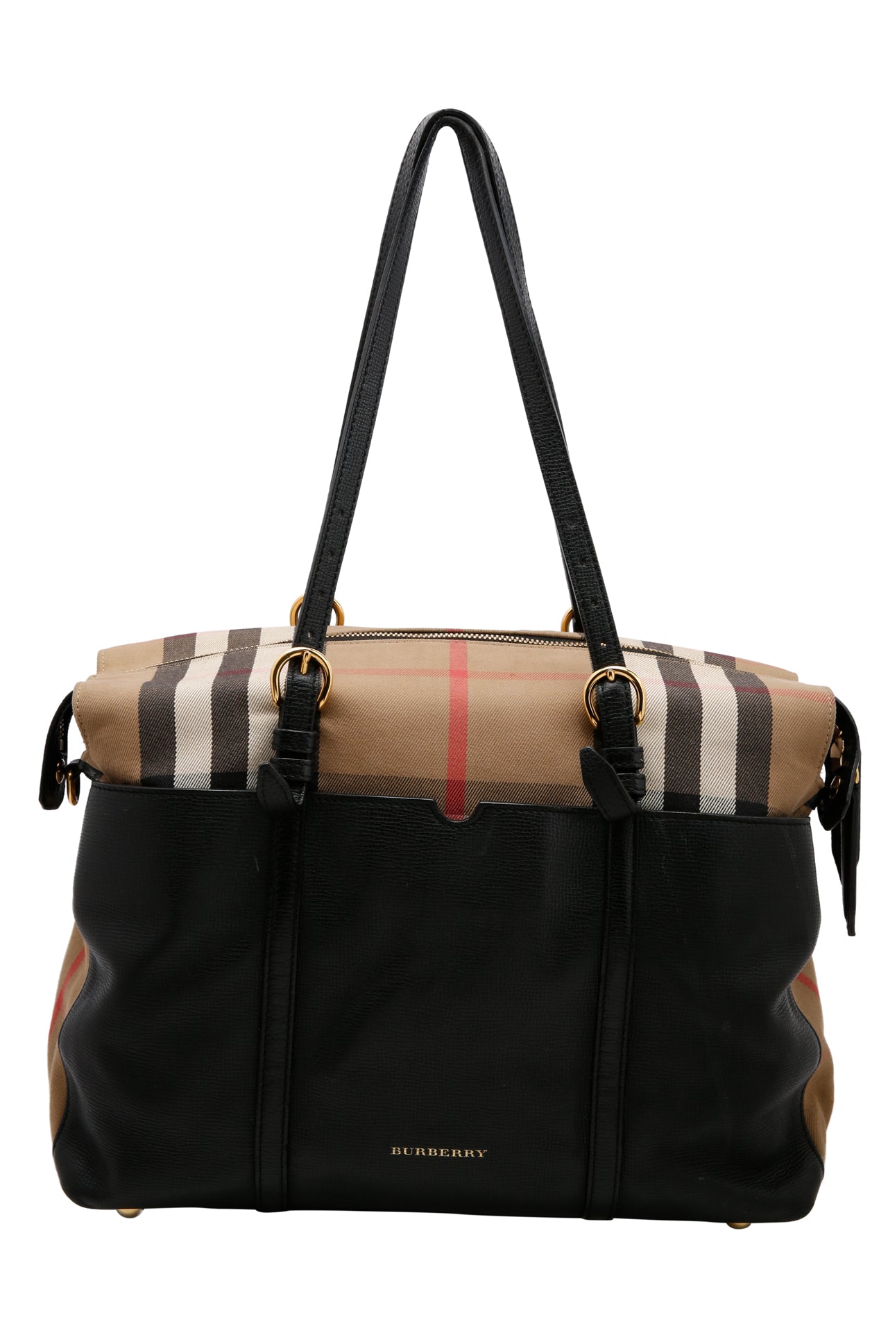 Burberry Beige Black Mason House Check Canvas And Leather Diaper Tote