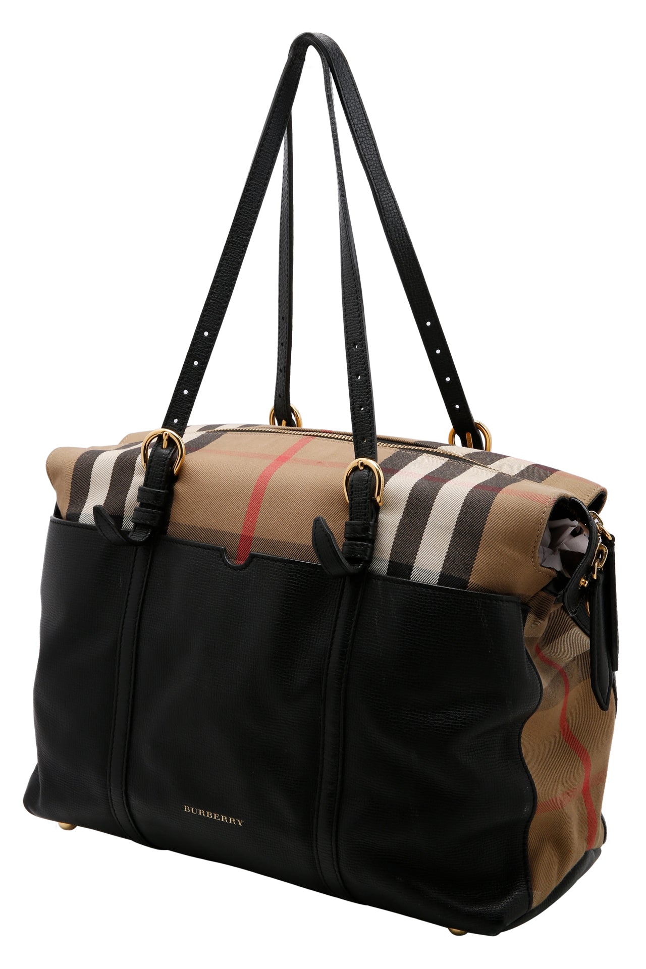 Burberry Beige Black Mason House Check Canvas And Leather Diaper Tote