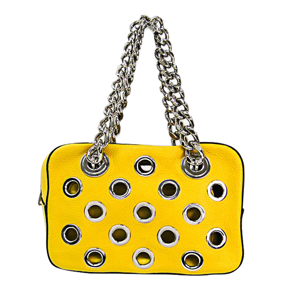 Buy & Consign Authentic Prada Yellow Vitello Daino Leather Grommet Chain Shoulder Bag at The Plush Posh
