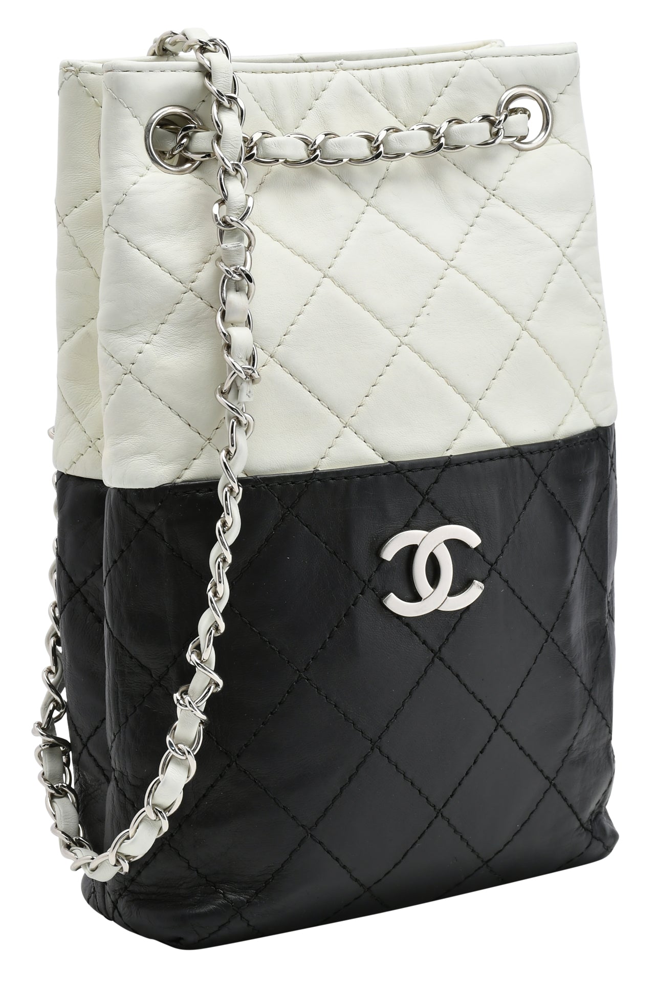 Chanel Gabrielle Hobo Bag Small Black/White in Calfskin with  Silver/Gold-Tone - GB