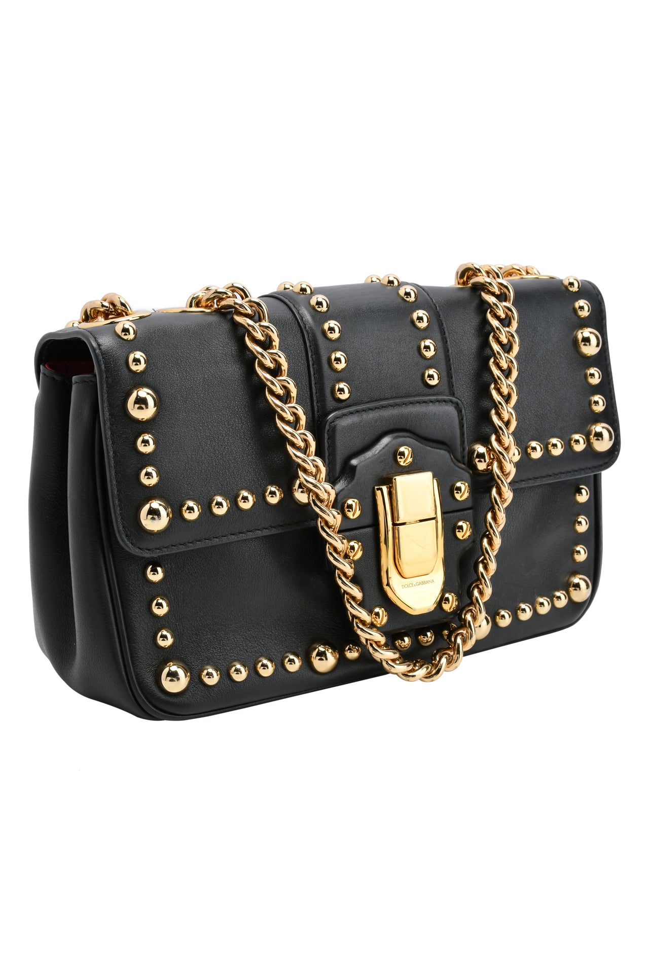 Dolce & Gabbana Black Studded Lucia Chain Flap Bag
