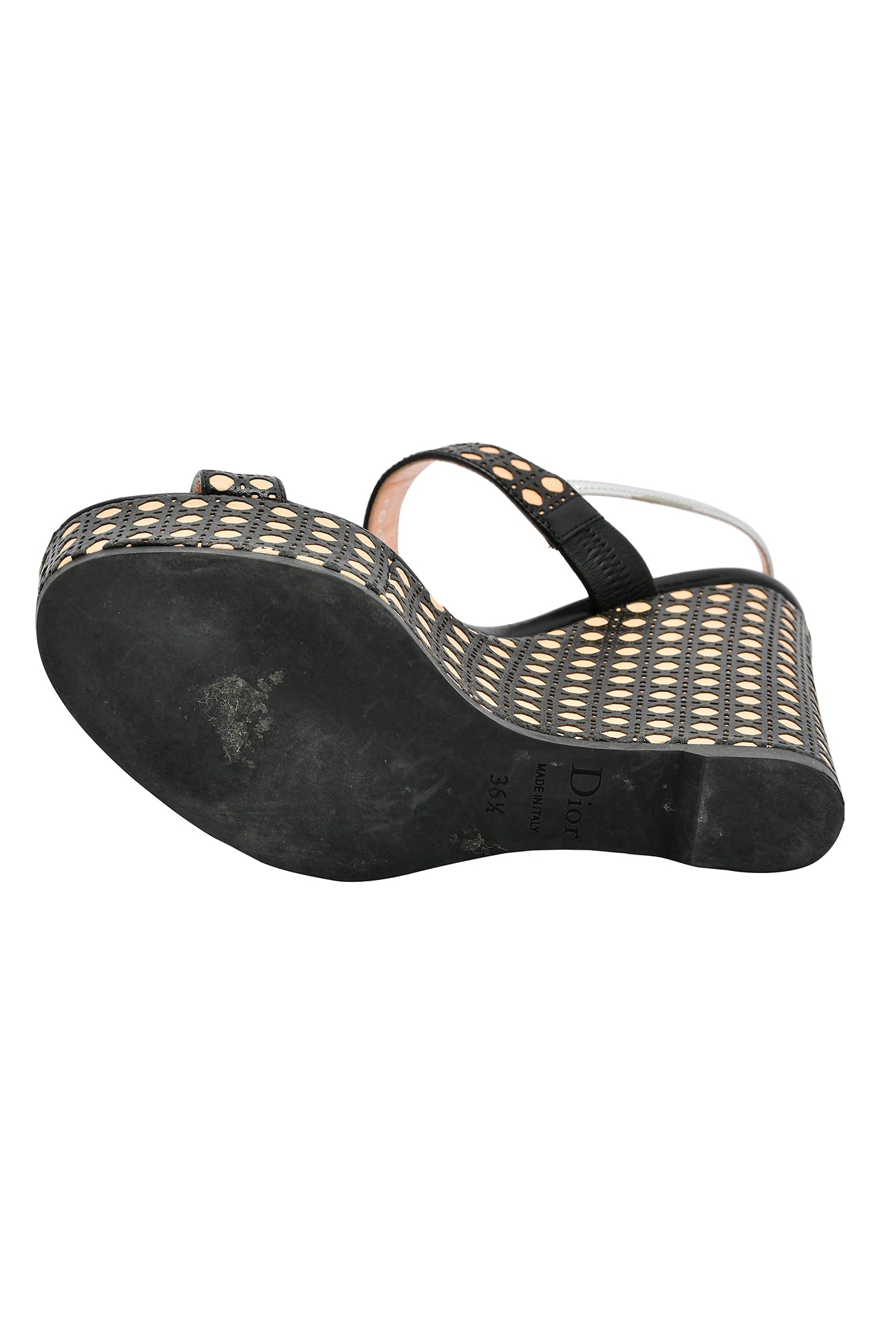 Dior Cannage Leather Wedge Platform Open Toe Sandals EU 36.5